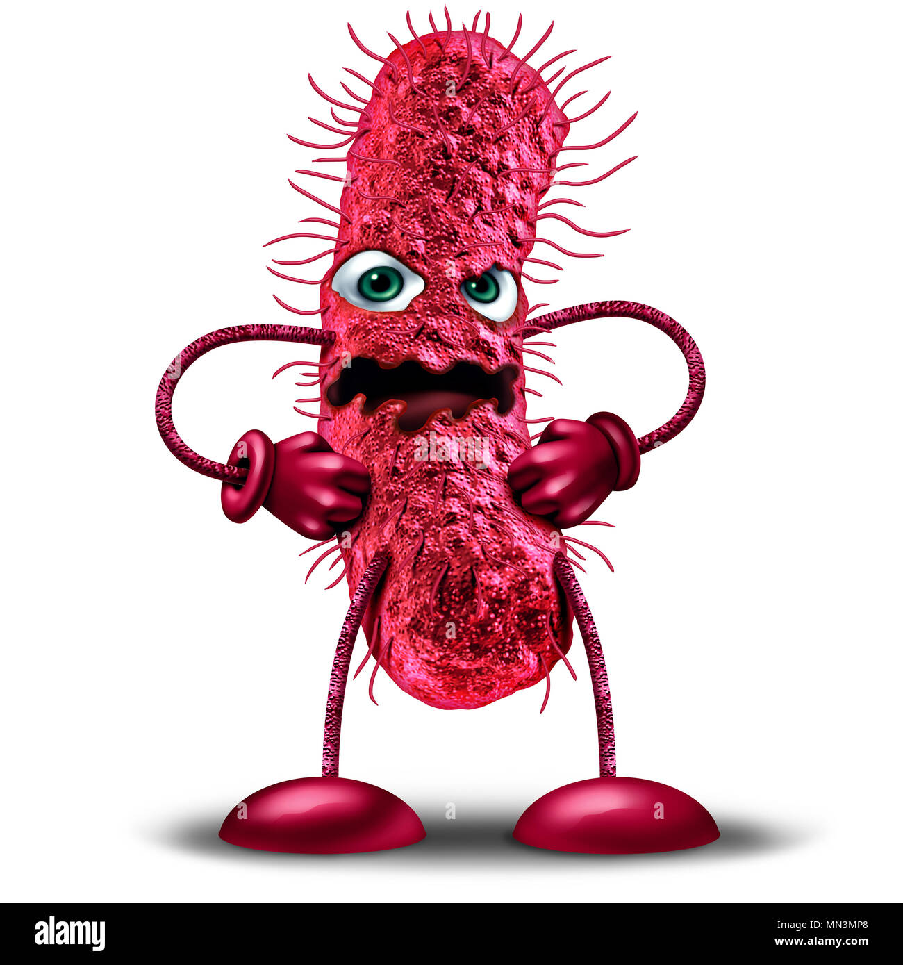 Les bactéries comme un personnage de dessin animé maladie rouge monster créature comme une médecine de la santé ou de pathologie médicale symbole comme un pathogène clip art sur une icône b blanc Banque D'Images