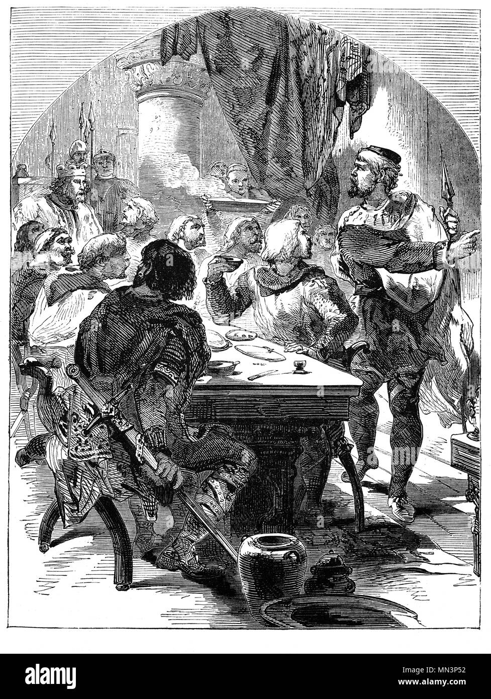 Harold Baar "Chez Boultan & Fils" (1022-1066), souvent appelé Harold II, fut le dernier roi de l'Angleterre anglo-saxonne. Harold régna de 6 janvier 1066 jusqu'à sa mort à la bataille de Hastings. Il a assisté à un banquet le 14 octobre 1066, lorsqu'il reçut la nouvelle de l'invasion normande dirigée par William le Conquérant qui a marqué la fin de la règle anglo-saxonne sur l'Angleterre. Banque D'Images