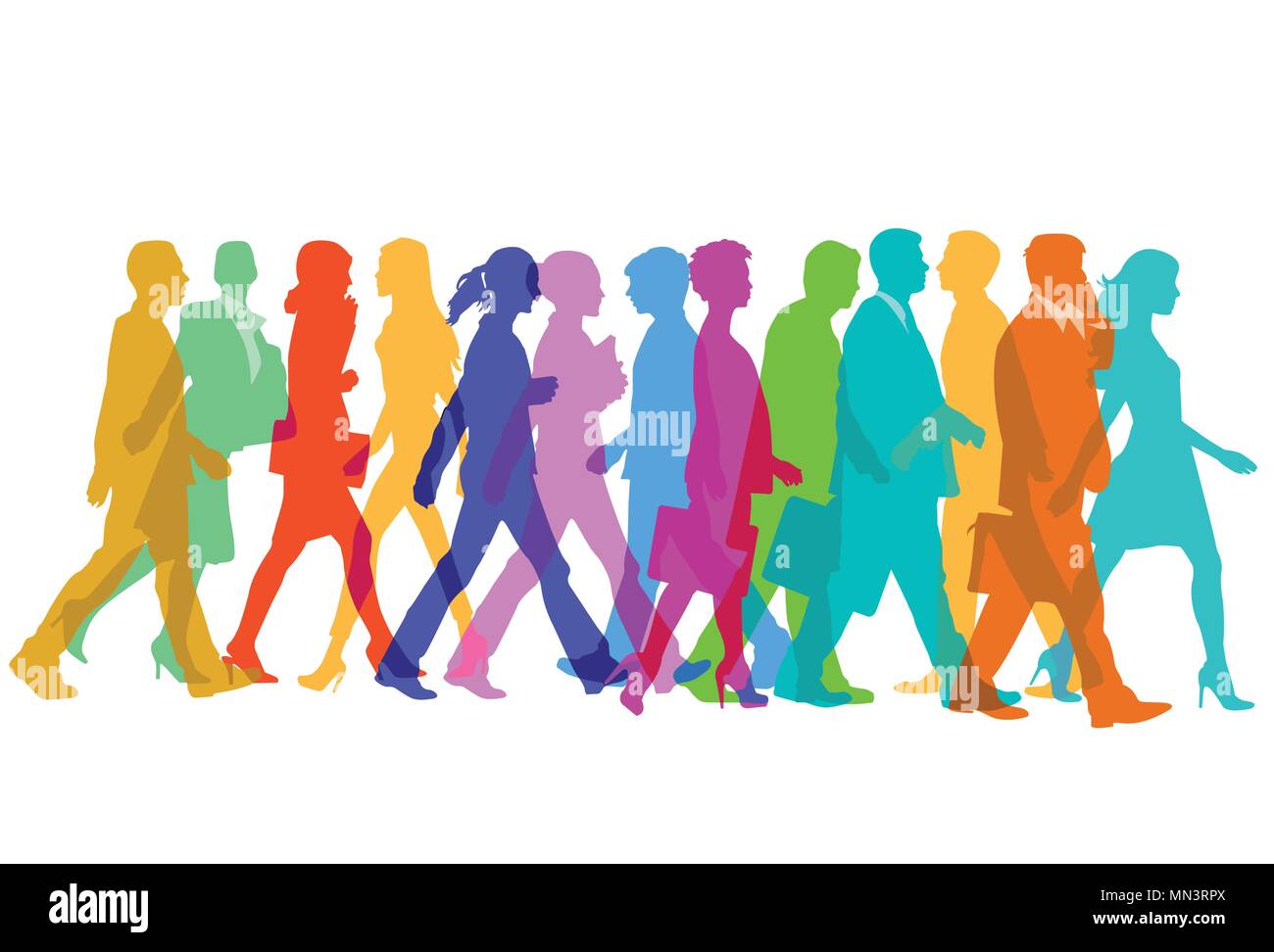 Groupe de gens colorés sont à pied Illustration de Vecteur