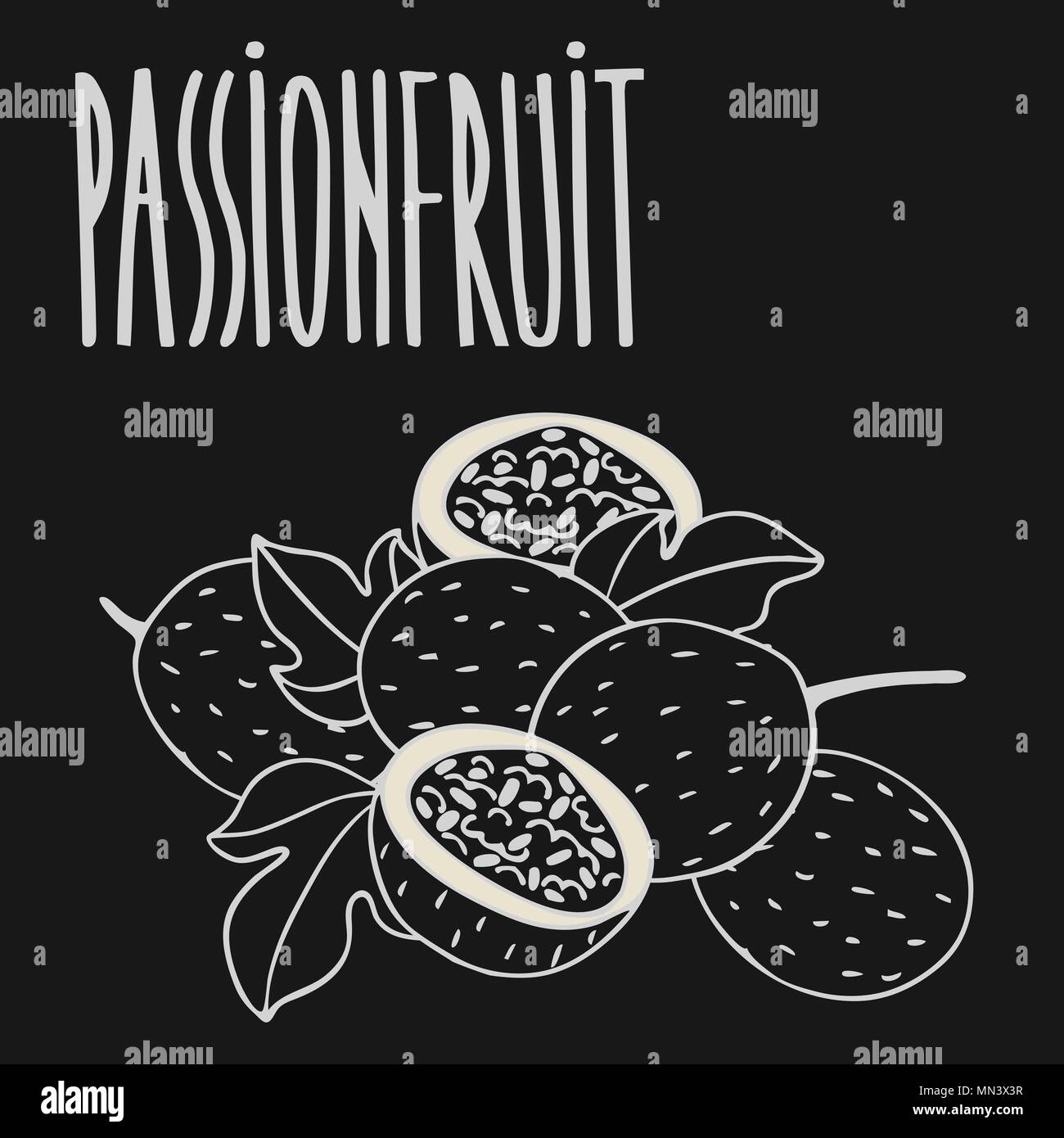 Isoler les fruits de la passion bien mûrs comme la craie sur tableau noir Illustration de Vecteur