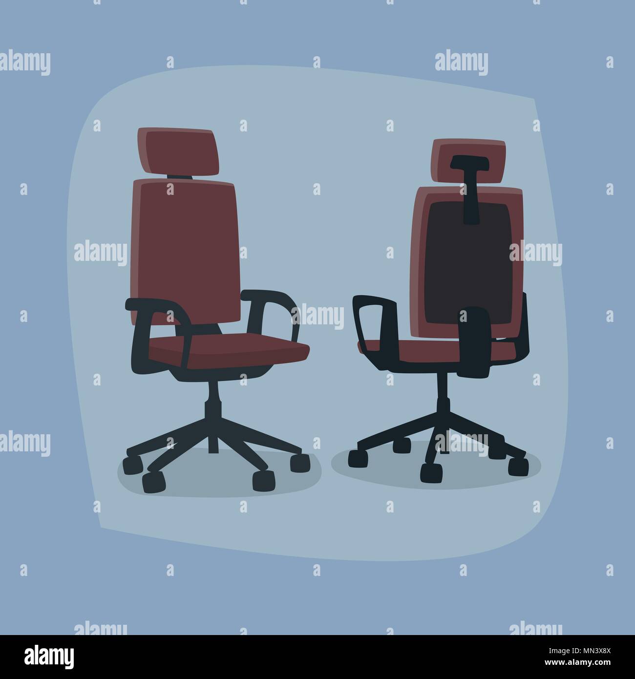 Ensemble de chaises de bureau isolé dans des angles différents, dans les trois quarts de la face avant et arrière trois-quarts Illustration de Vecteur