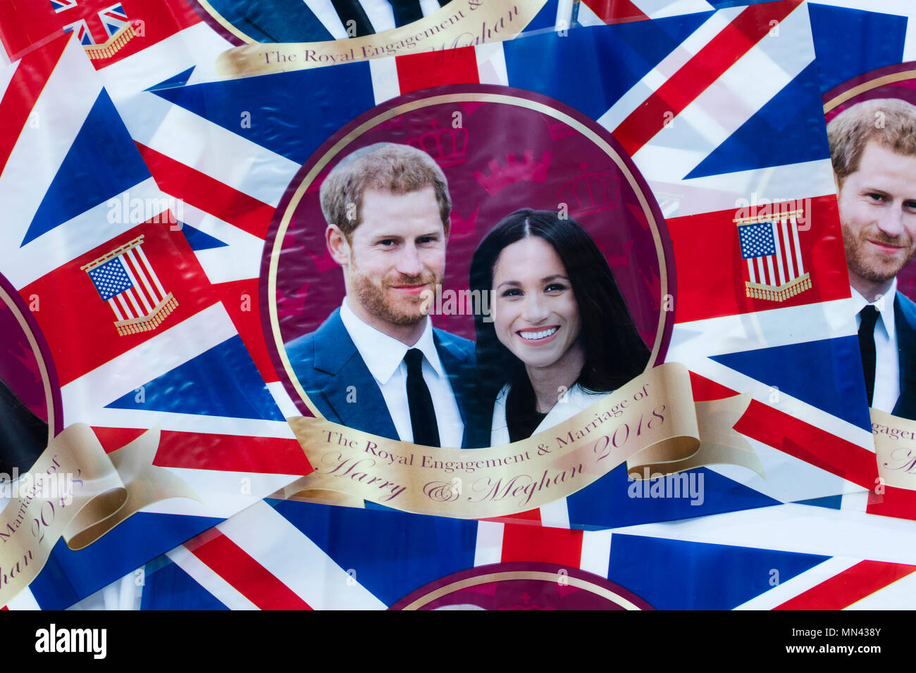 Londres, Royaume-Uni. 14 mai 2018. Union jack flag célébrant le mariage du prince Harry et Meghan markle. Goutte d'encre : Crédit/Alamy Live News Banque D'Images