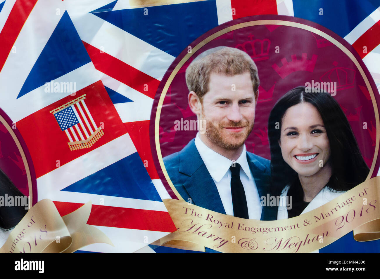 Londres, Royaume-Uni. 14 mai 2018. Union jack flag célébrant le mariage du prince Harry et Meghan markle. Goutte d'encre : Crédit/Alamy Live News Banque D'Images