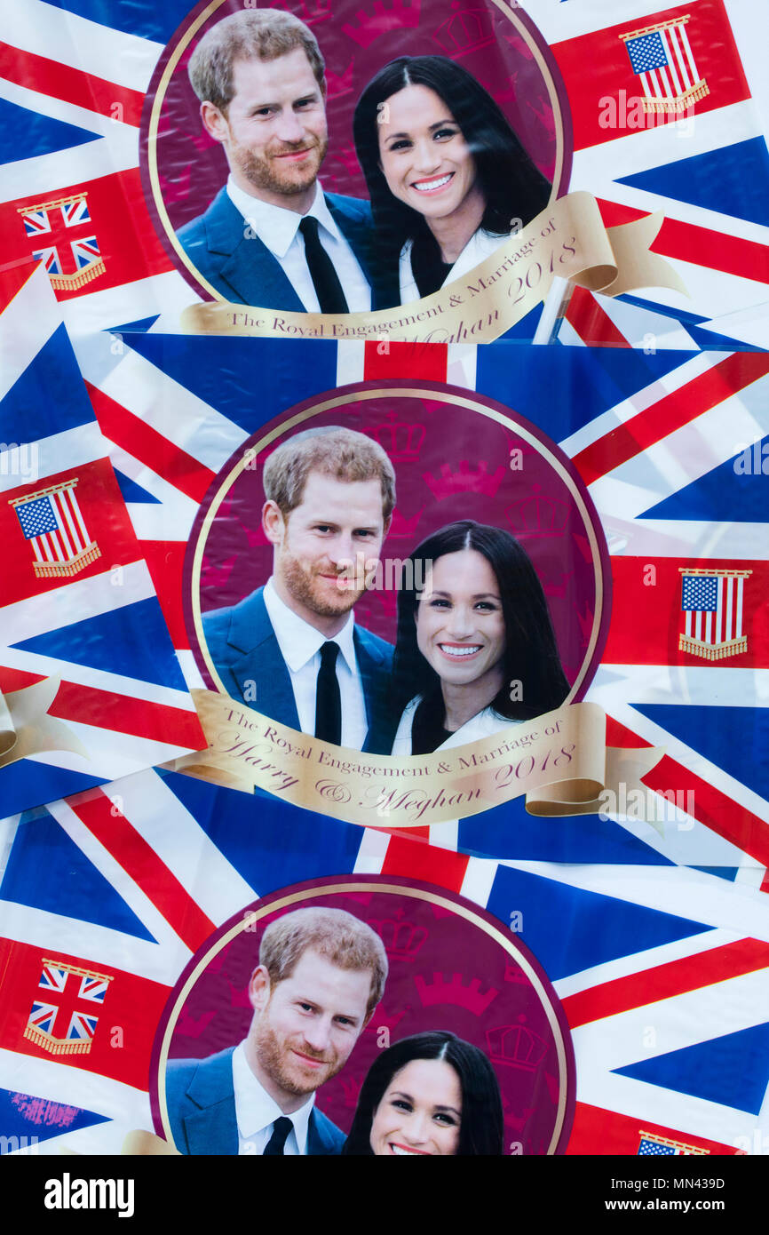 Londres, Royaume-Uni. 14 mai 2018. Union jack flag célébrant le mariage du prince Harry et Meghan markle. Goutte d'encre : Crédit/Alamy Live News Banque D'Images