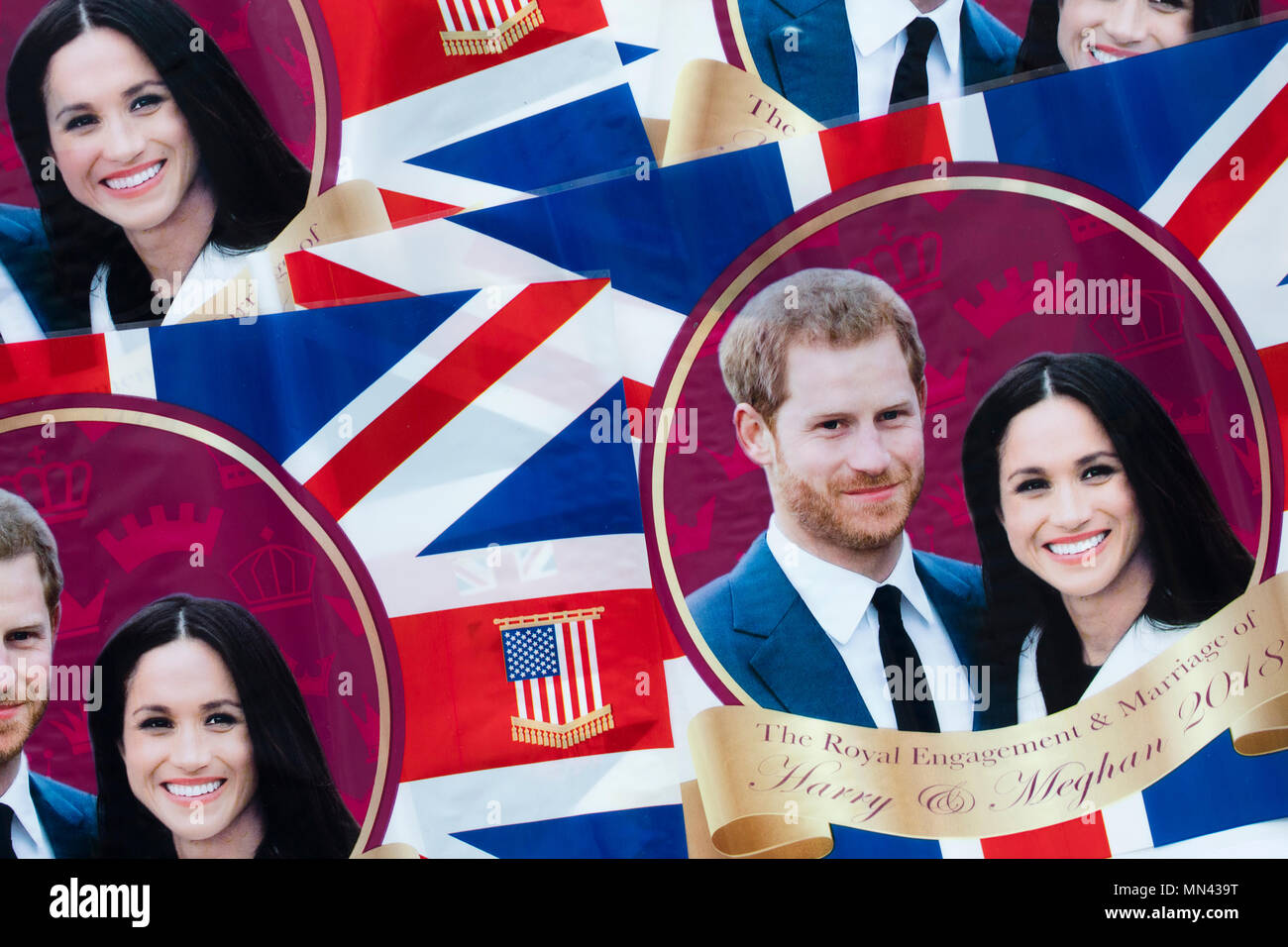 Londres, Royaume-Uni. 14 mai 2018. Union jack flag célébrant le mariage du prince Harry et Meghan markle. Goutte d'encre : Crédit/Alamy Live News Banque D'Images