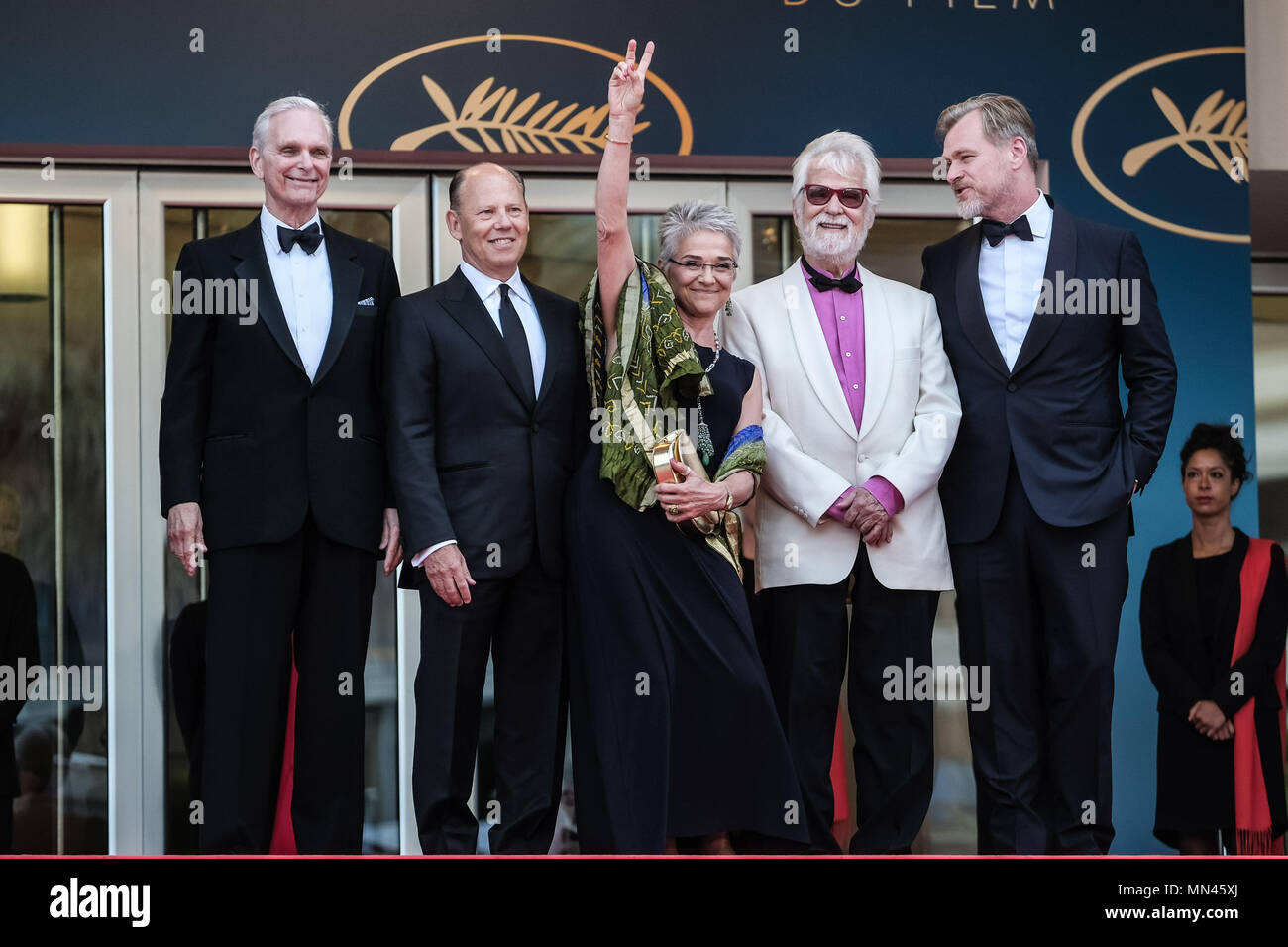 Cannes, France. 13 mai 2018. Keir Dullea, Katharina Kubrick, Jan Harlan et Christopher Nolan sur le "2001 l'odyssée de l'Espace Restauration" Tapis rouge le dimanche 13 mai 2018 dans le cadre du 71e Festival International du Film de Cannes s'est tenue au Palais des Festivals, Cannes. Sur la photo : Keir Dullea, Katharina Kubrick, Jan Harlan, Christopher Nolan . Photo par Julie Edwards. Credit : Julie Edwards/Alamy Live News Banque D'Images