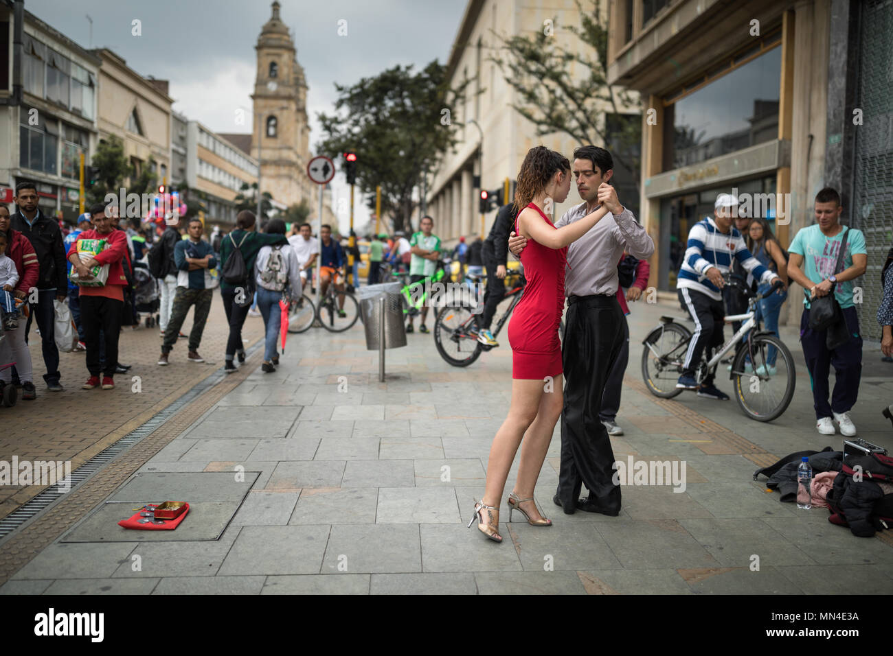 Danse Tango, Carrera 7, Bogota, Colombie, Amérique du Sud Banque D'Images