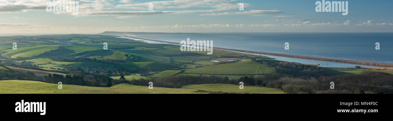 L'aube à Abbotsbury, St Catherine's Chapel, plage de Chesil et Portland, Jurassic Coast, Dorset, Angleterre Banque D'Images