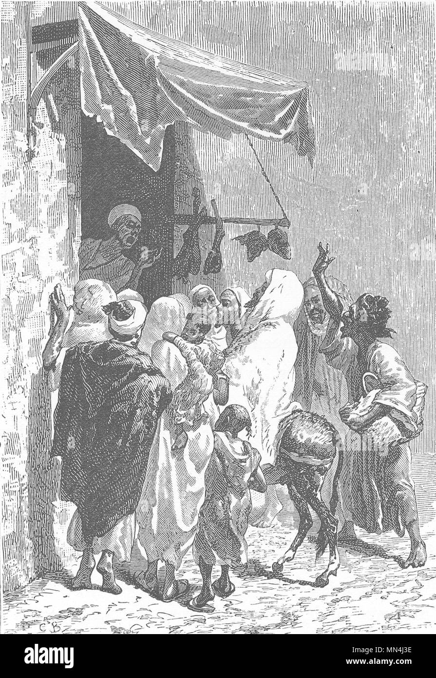 Le MAROC. Boucherie, Fes 1882 ancienne vintage print photo Banque D'Images