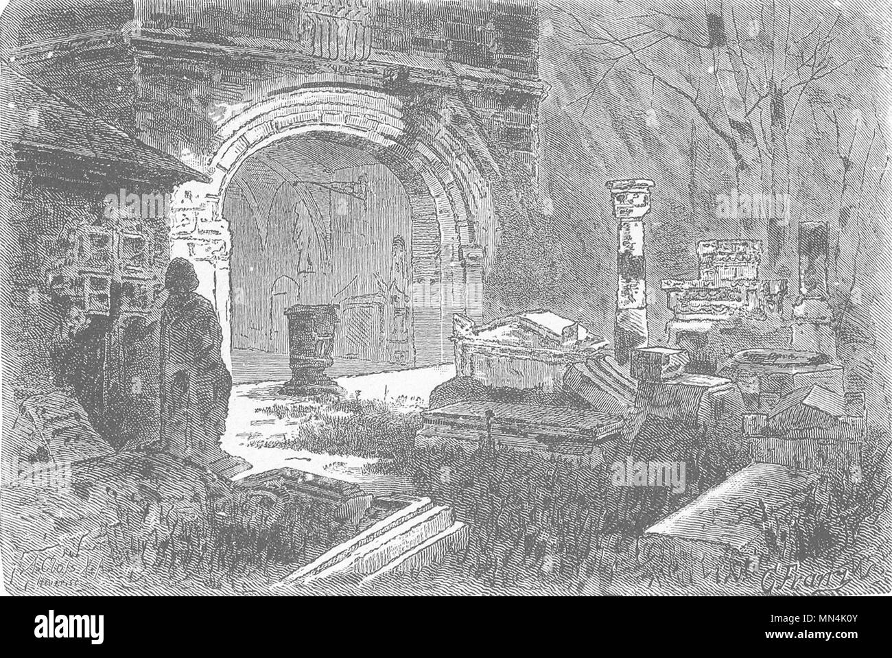 L'Allemagne. Cour du Musée Allemand, Mainz 1903 ancienne imprimer photo Banque D'Images