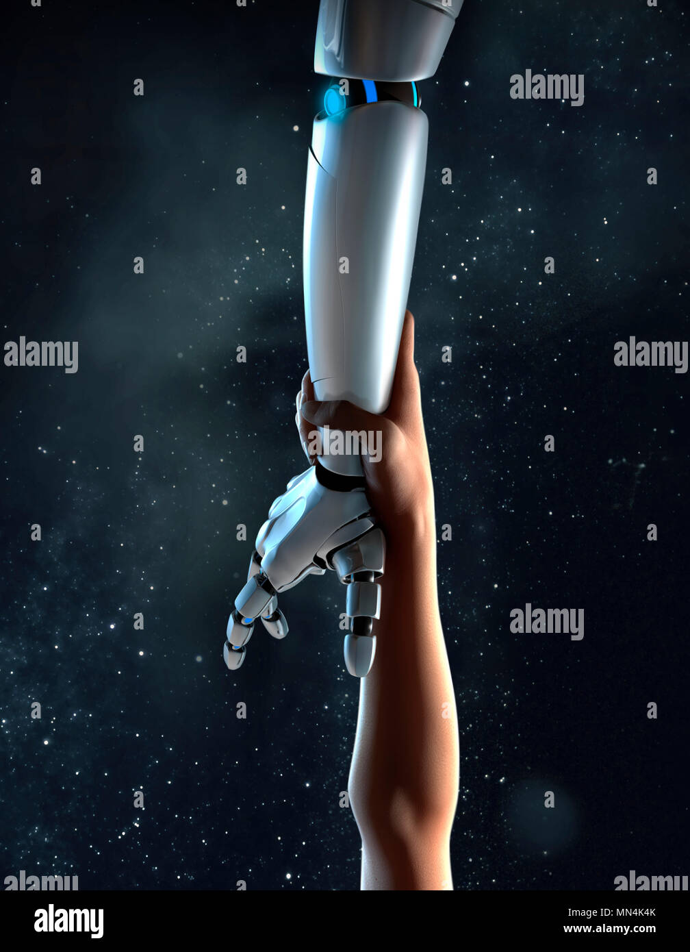 Image générée par ordinateur d'atteindre le bras du bras robotique Banque D'Images