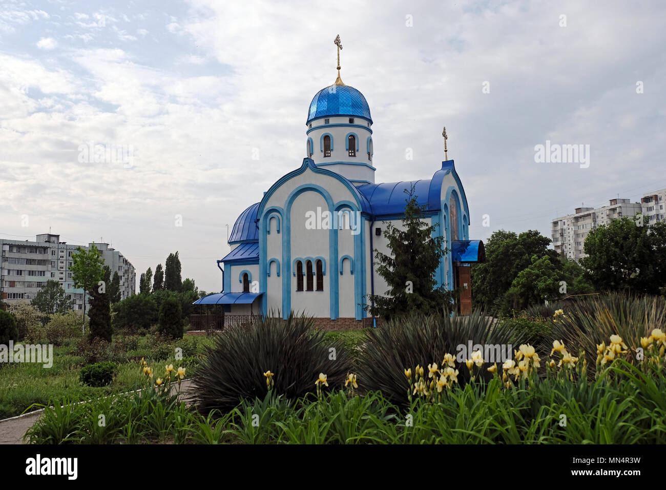 L'Église orthodoxe russe de Saint Joachim et Anna dans la ville de Bender nom officiel de facto Bendery à Pridnestrovie, officiellement connu sous le nom de République moldave Pridnestrovienne PMR et également appelé Transnistrie depuis 1992 un État sécessionniste enclavé internationalement reconnu comme faisant partie de la Moldavie Banque D'Images