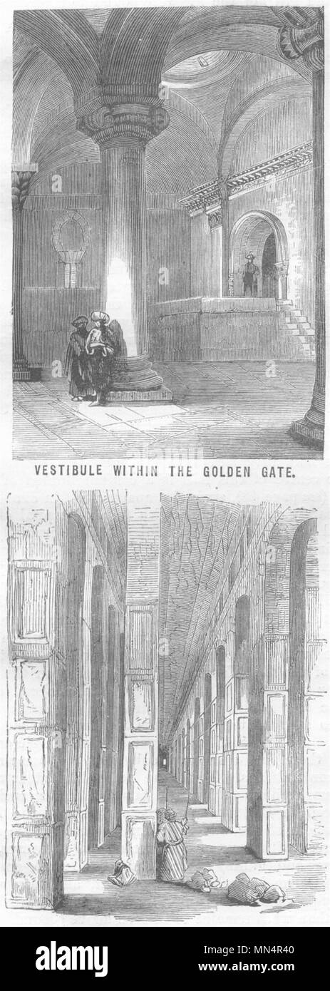 Jérusalem. Vestibule le Golden Gate, le Temple de Salomon 1870 ancien Banque D'Images