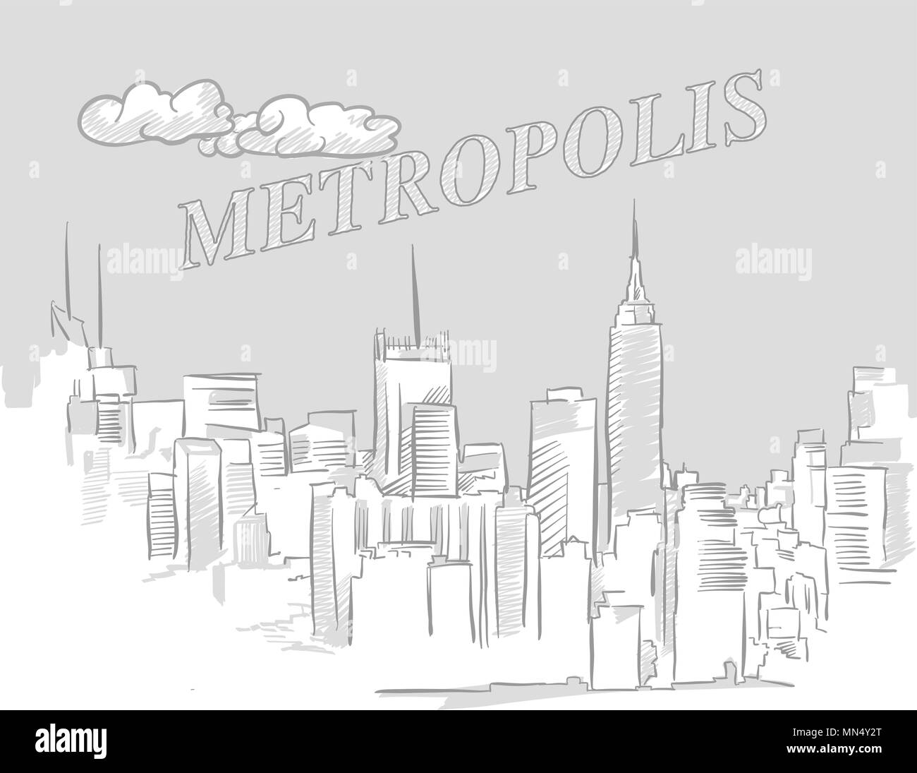 Voyage couvercle marketing Metropolis, hand drawn vector Illustration de Vecteur