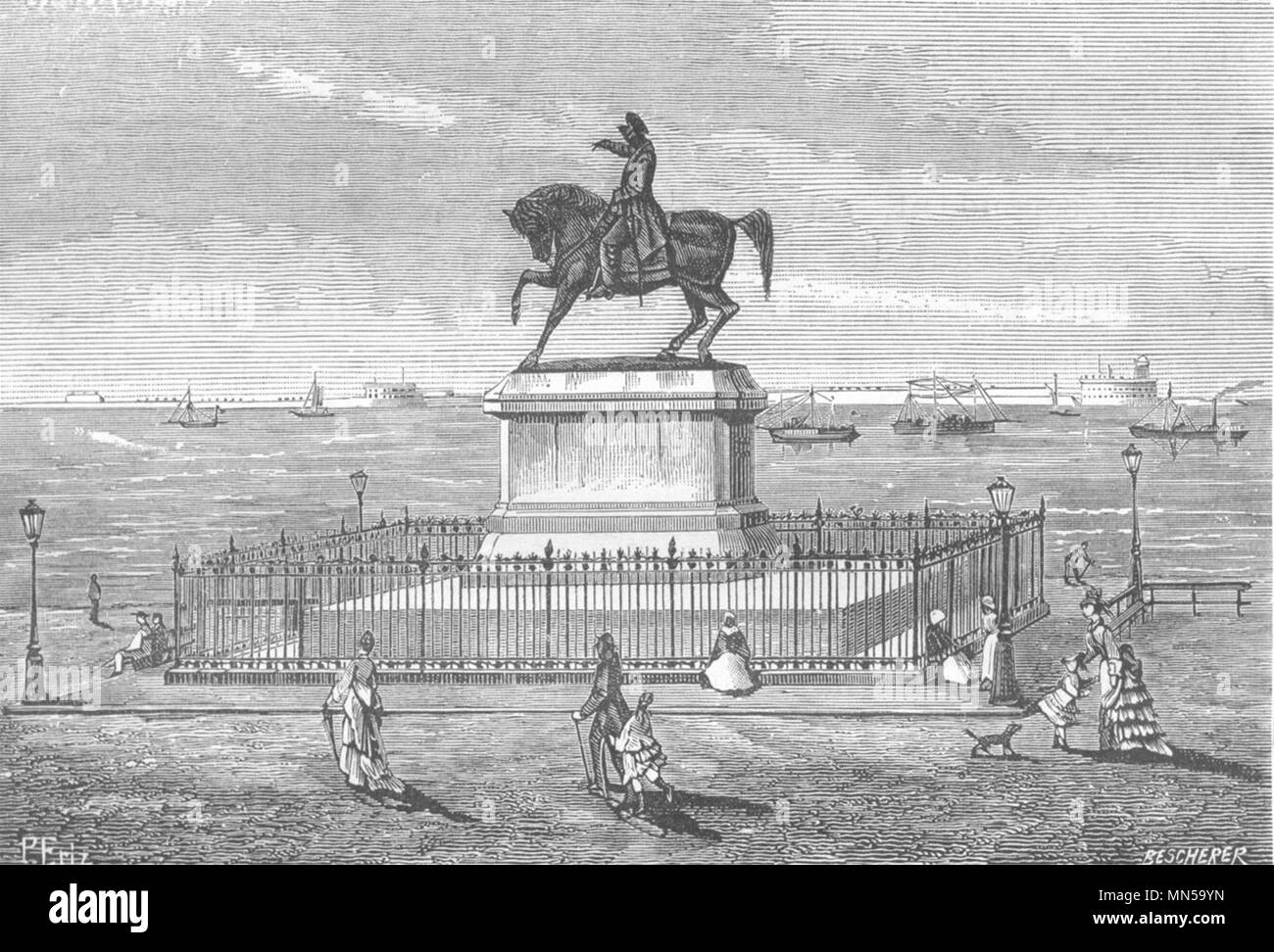 MANCHE. Rade de Cherbourg, Napoléon Ier 1880 statue ancienne imprimer photo Banque D'Images