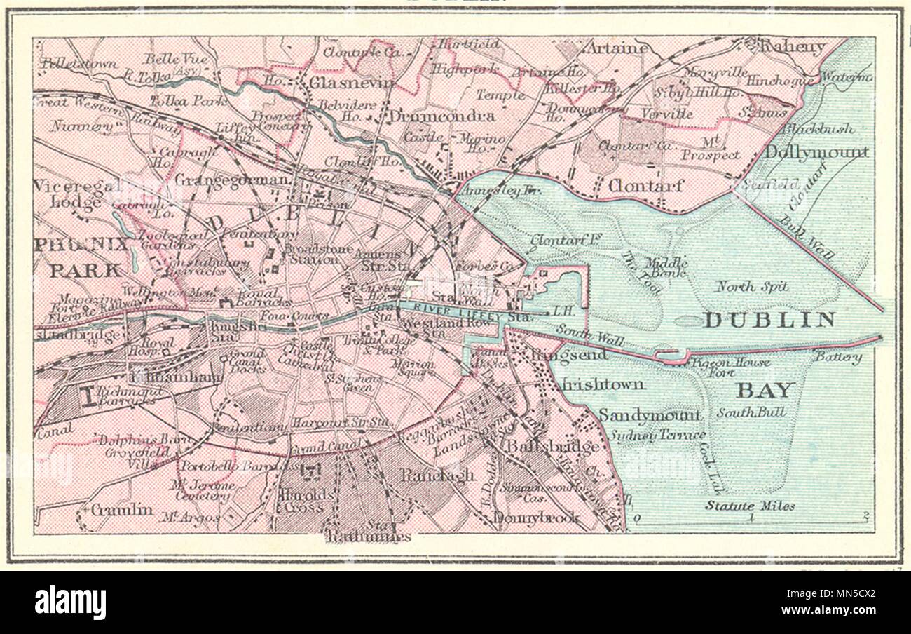 L'Irlande. Dublin ; petite carte ancienne 1912 vintage tableau plan