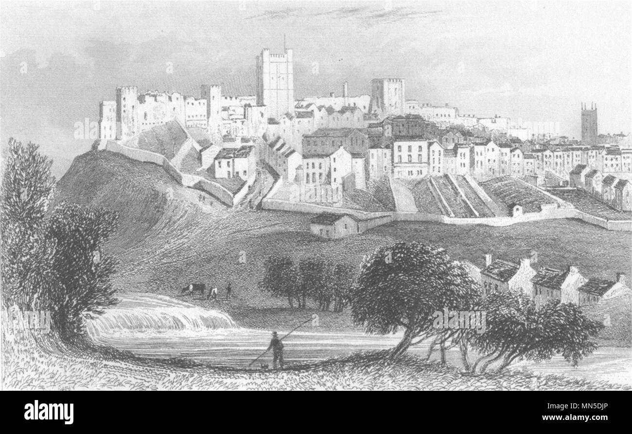 Le Yorkshire. Richmond, Yorkshire, ville et Château. DUGDALE 1845 old print Banque D'Images