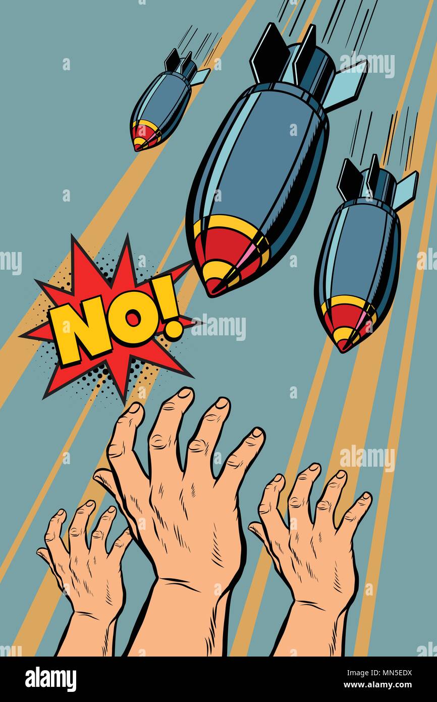 Manifestation anti-guerre, arrêter la guerre à la bombe. Pop art retro vintage illustration vectorielle dessin kitsch Illustration de Vecteur
