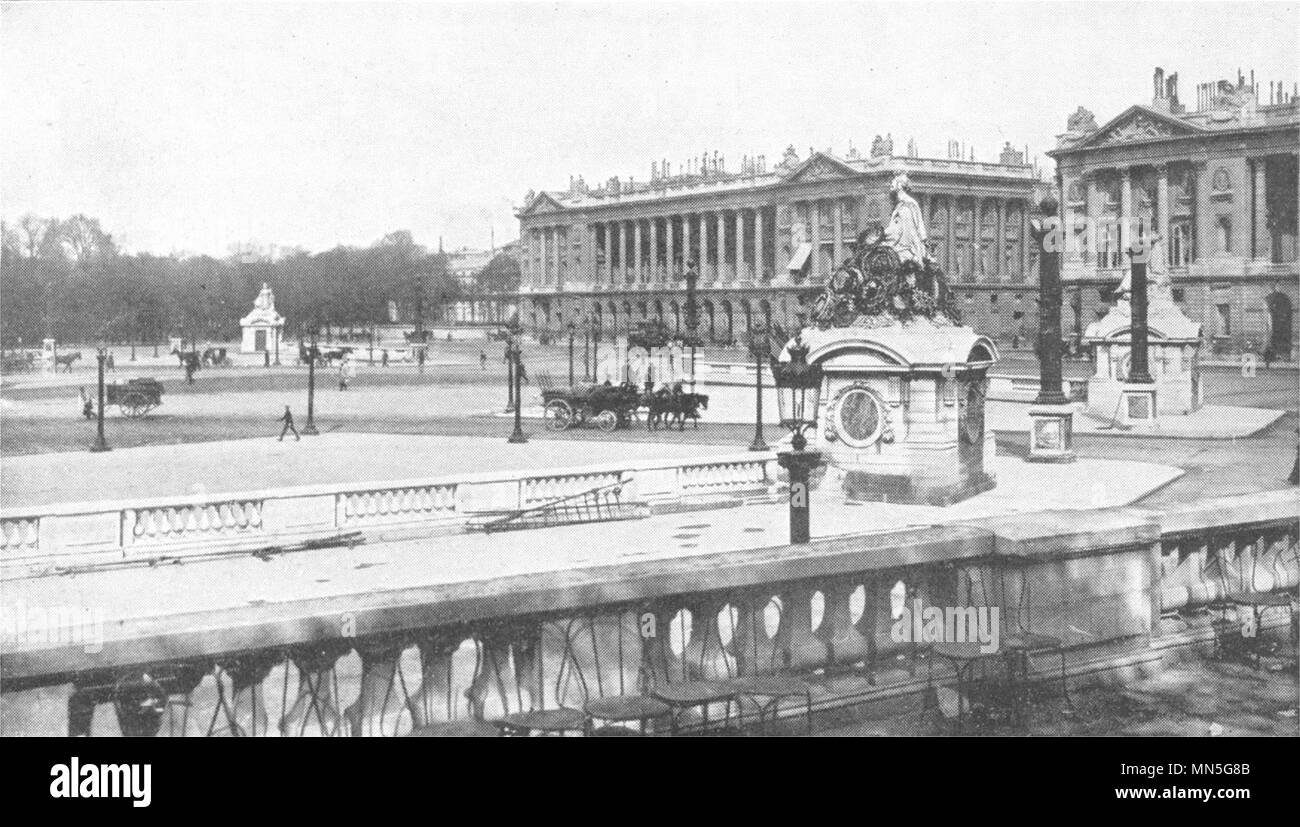 PARIS. Place de la Concorde et statue de Strasbourg 1900 vieux ancien Banque D'Images