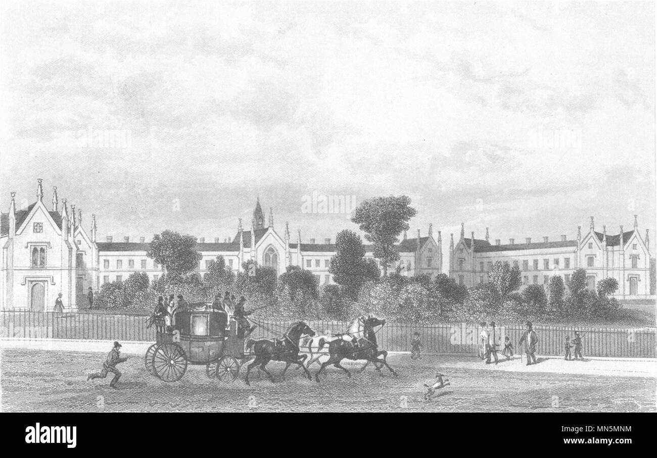 HIGHGATE HILL. L'Alms Whittington Maisons. DUGDALE c1840 vieux ancien Banque D'Images