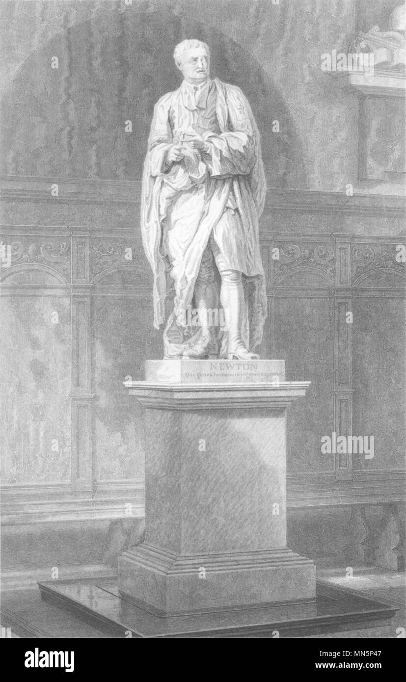 CAMBRIDGE. Trinity College. Statue de Sir Isaac Newton. (Le Keux) c1842 imprimer Banque D'Images