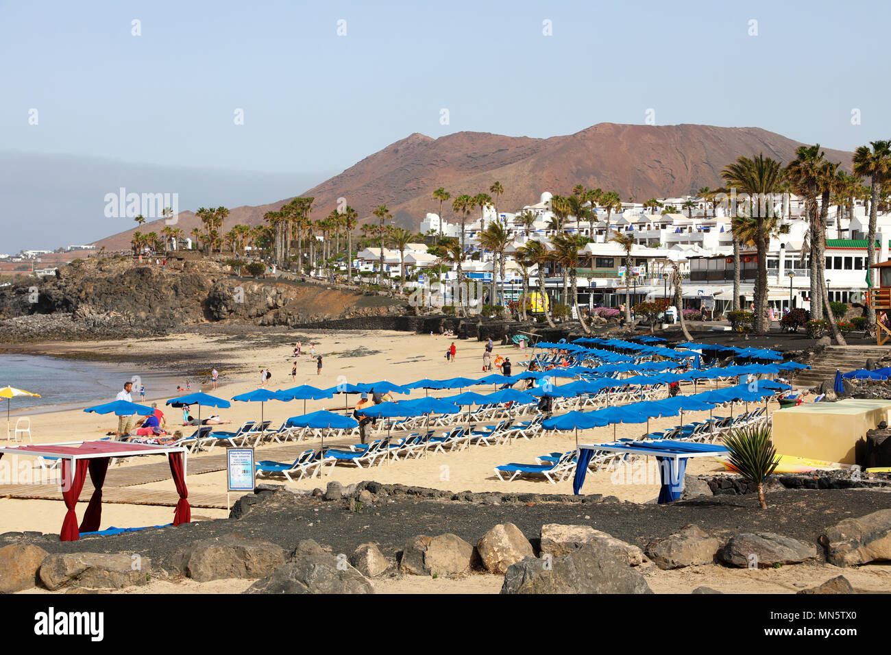 Belle vue sur la plage de Playa Flamingo, Lanzarote, Îles Canaries Banque D'Images