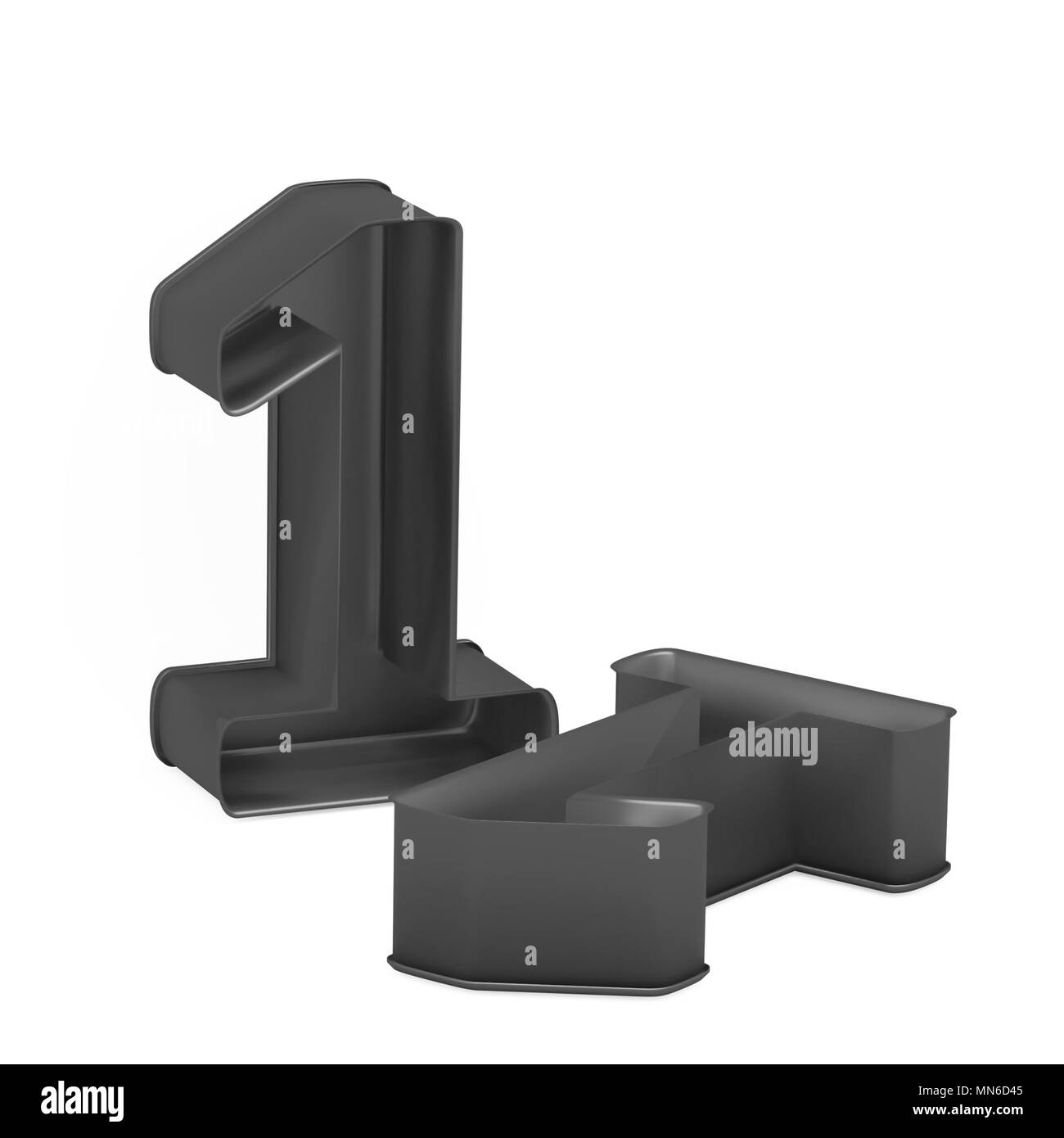 Cuisson métal antiadhésif PTFE anodisé ou moule à gâteau chiffre 1 mathématique posé comme sur fond blanc, l'image de la police en rendu 3D Banque D'Images