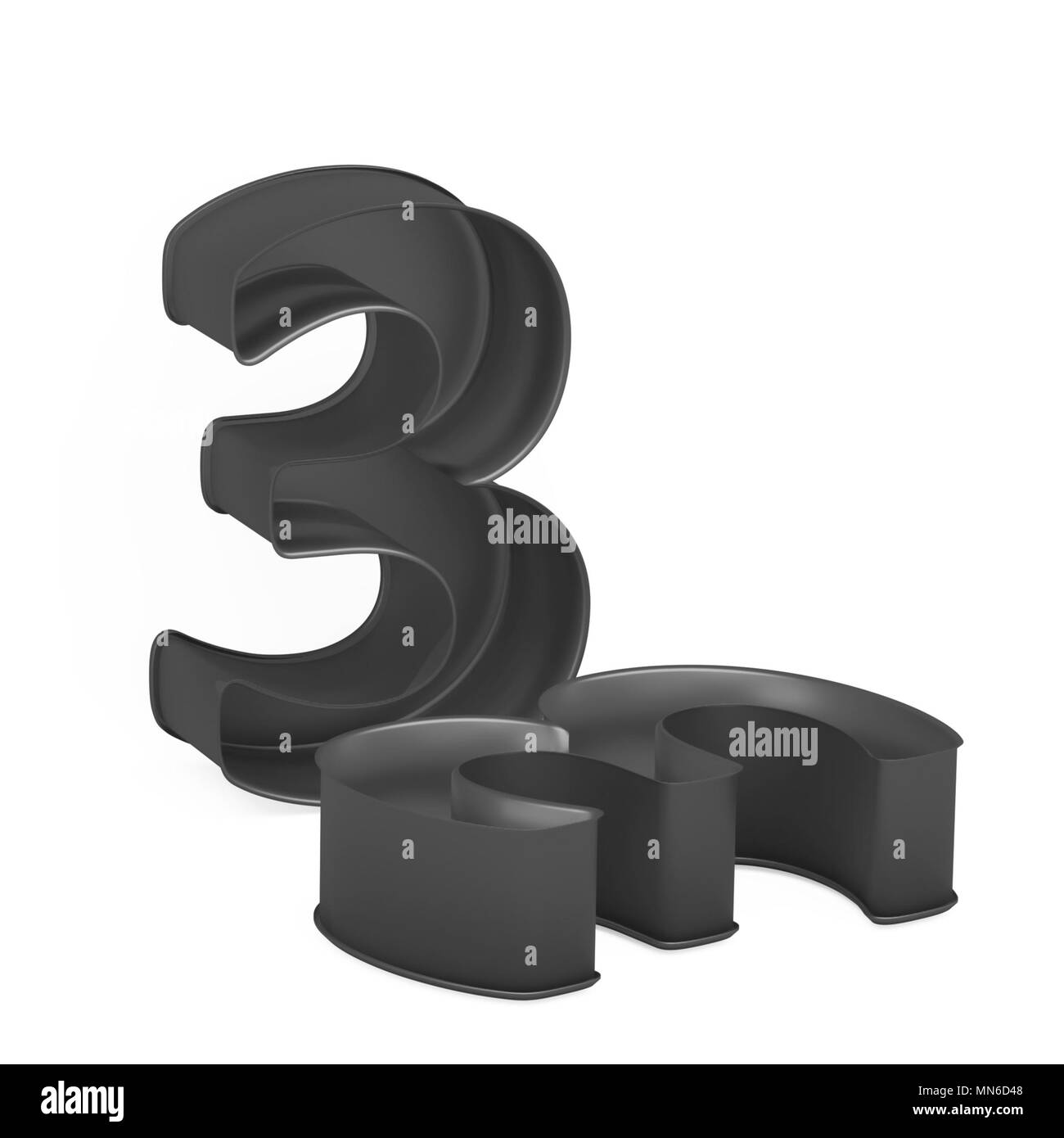 Cuisson métal antiadhésif PTFE anodisé ou moule à gâteau chiffre 3 mathématique posé comme sur fond blanc, l'image de la police en rendu 3D Banque D'Images