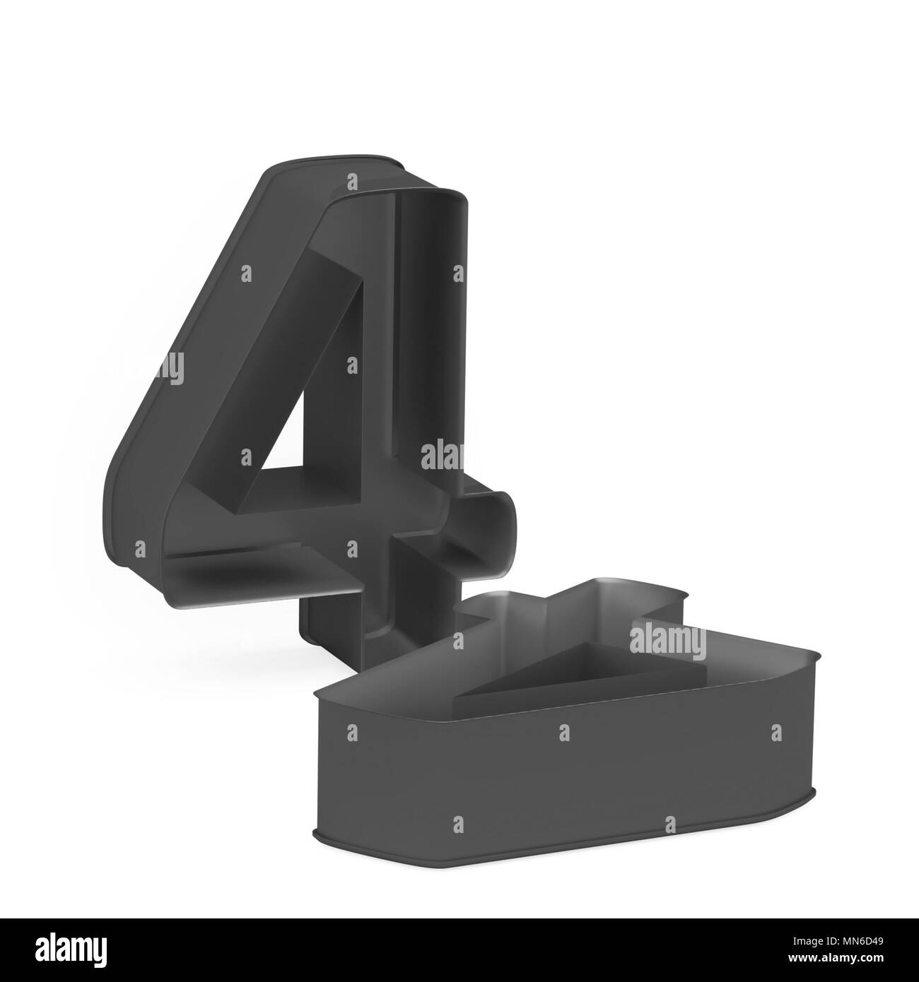 Cuisson métal antiadhésif PTFE anodisé ou moule à gâteau chiffre 4 mathématique posé comme sur fond blanc, l'image de la police en rendu 3D Banque D'Images
