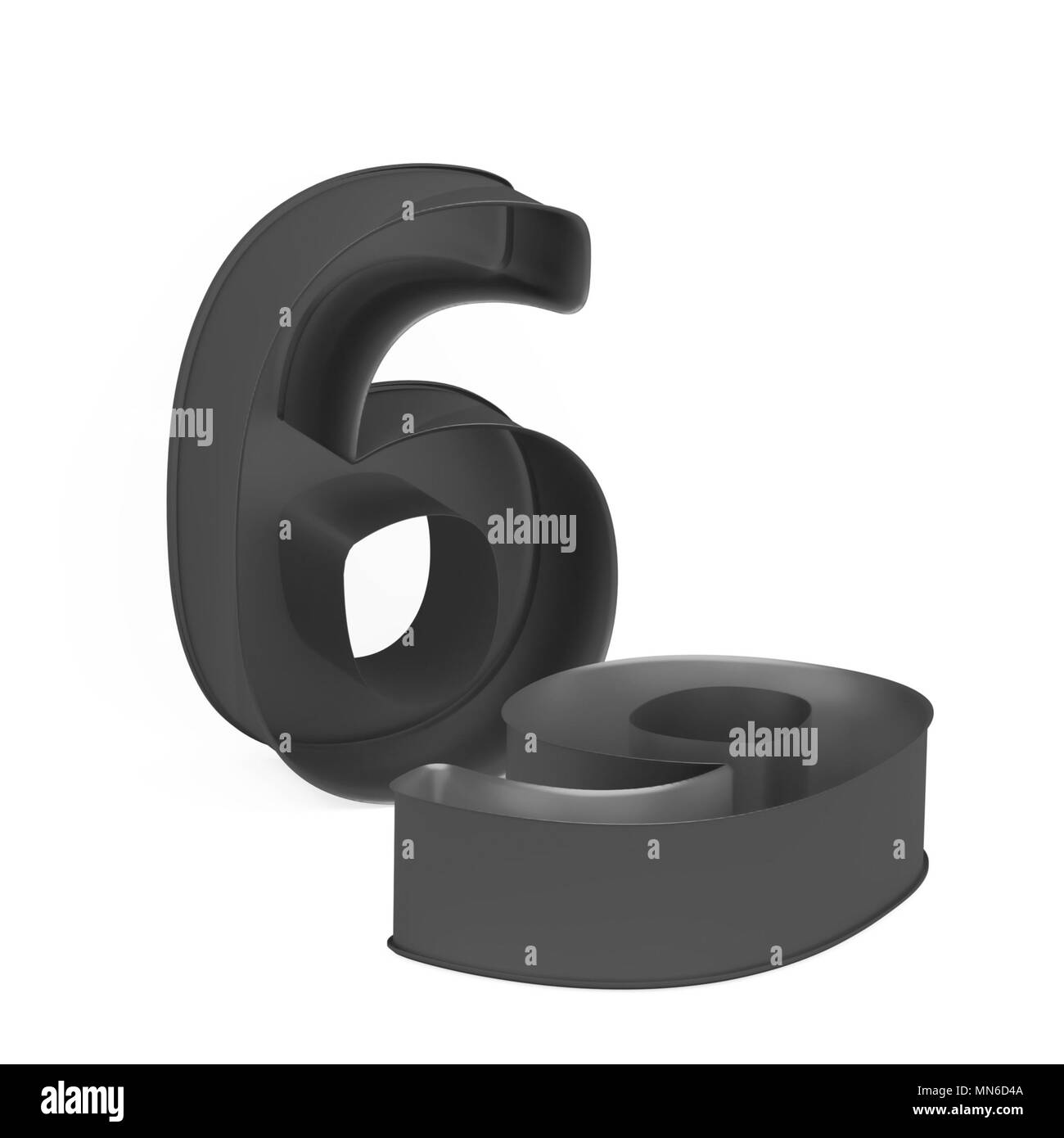 Cuisson métal antiadhésif PTFE anodisé ou moule à gâteau chiffre 6 mathématique posé comme sur fond blanc, l'image de la police en rendu 3D Banque D'Images