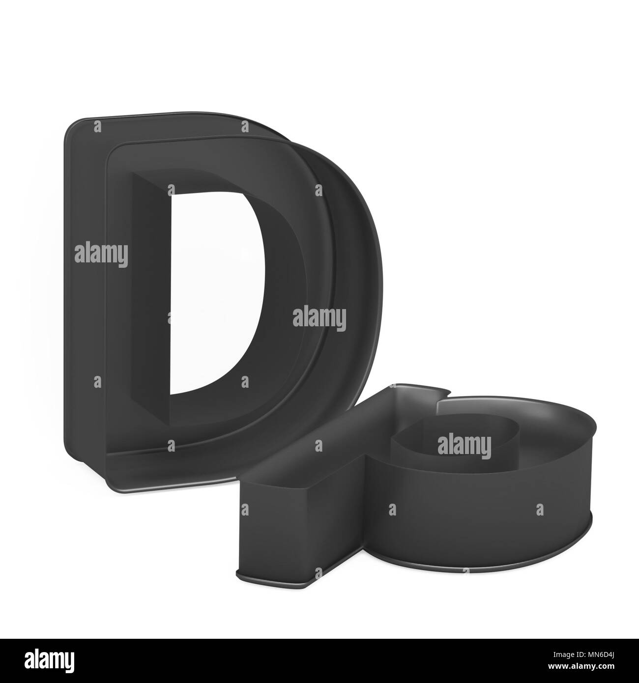 Cuisson antiadhésive métal anodisé PTFE ou moule à gâteaux ensemble de lettres minuscules et de capital comme D sur fond blanc, l'image de la police en rendu 3D Banque D'Images