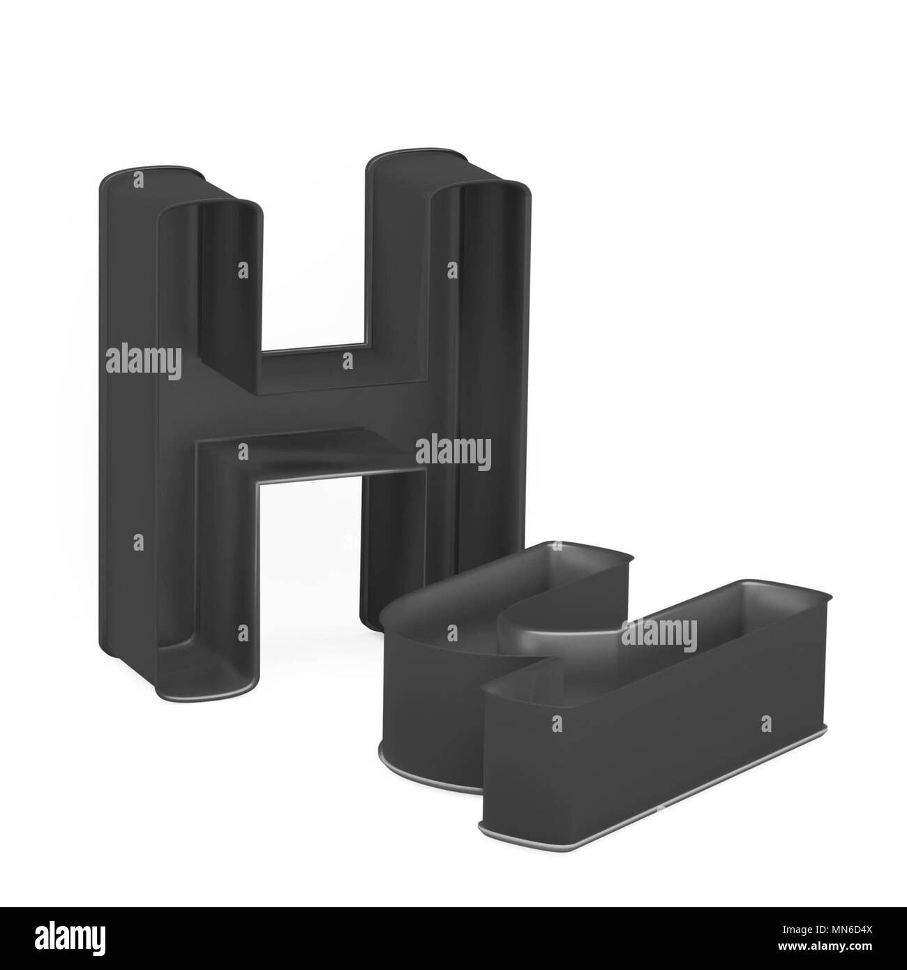Cuisson antiadhésive métal anodisé PTFE ou moule à gâteaux ensemble de capital et les minuscules comme des lettres H sur fond blanc, l'image de la police en rendu 3D Banque D'Images