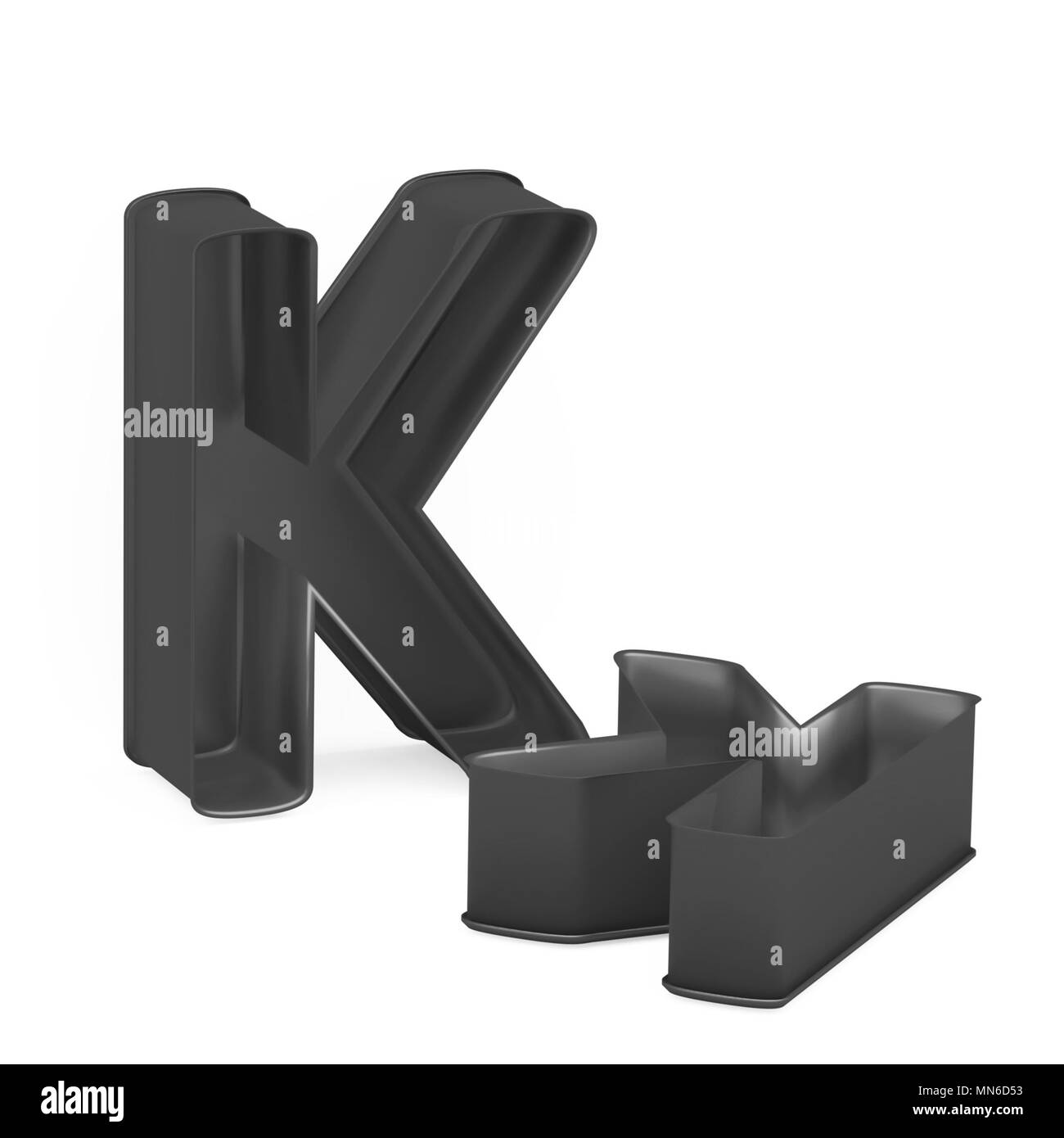 Cuisson antiadhésive métal anodisé PTFE ou moule à gâteaux ensemble de capital et les minuscules comme lettres K sur fond blanc, l'image de la police en rendu 3D Banque D'Images