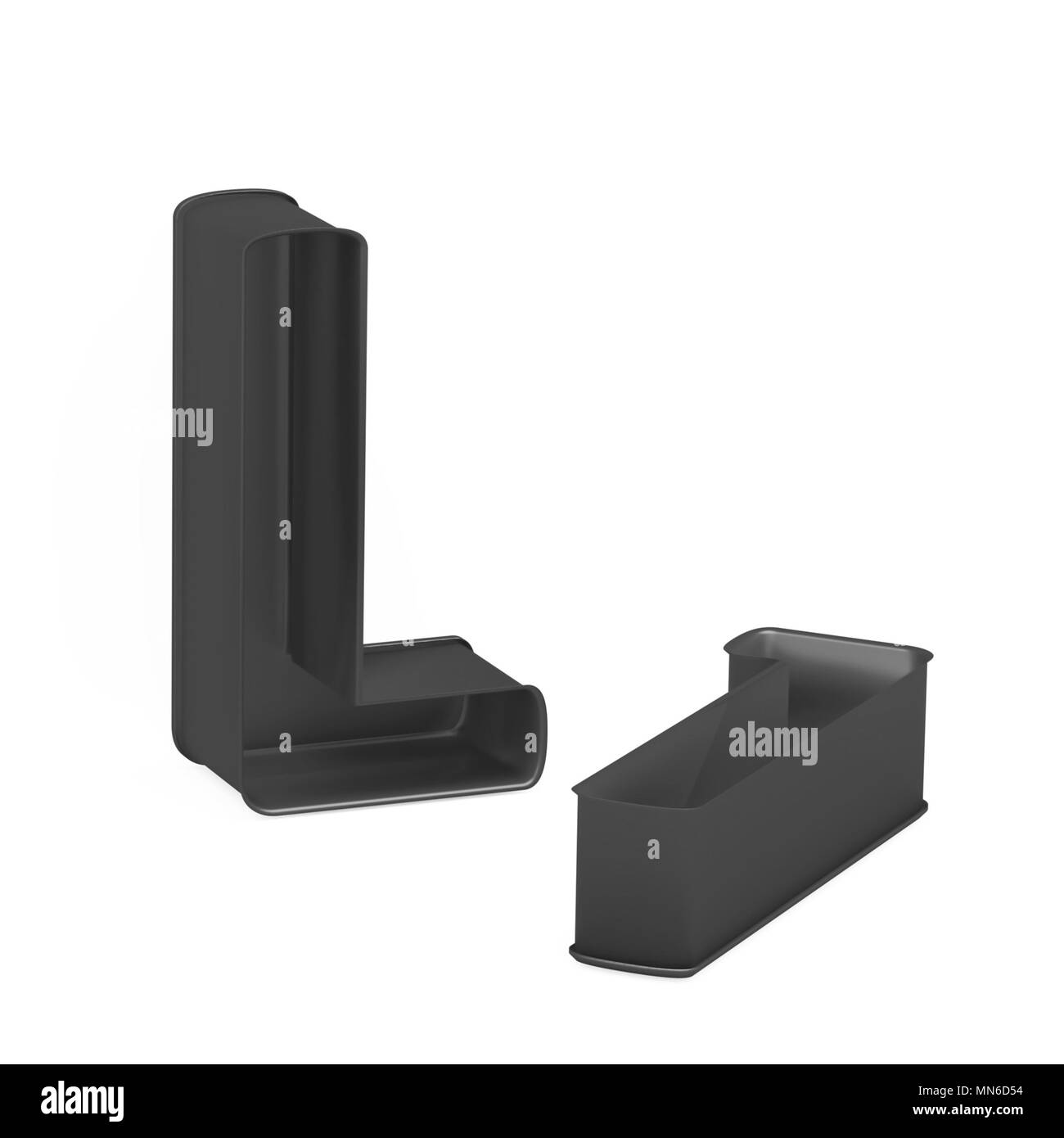 Cuisson antiadhésive métal anodisé PTFE ou moule à gâteaux ensemble de capital et les minuscules comme des lettres L sur fond blanc, l'image de la police en rendu 3D Banque D'Images