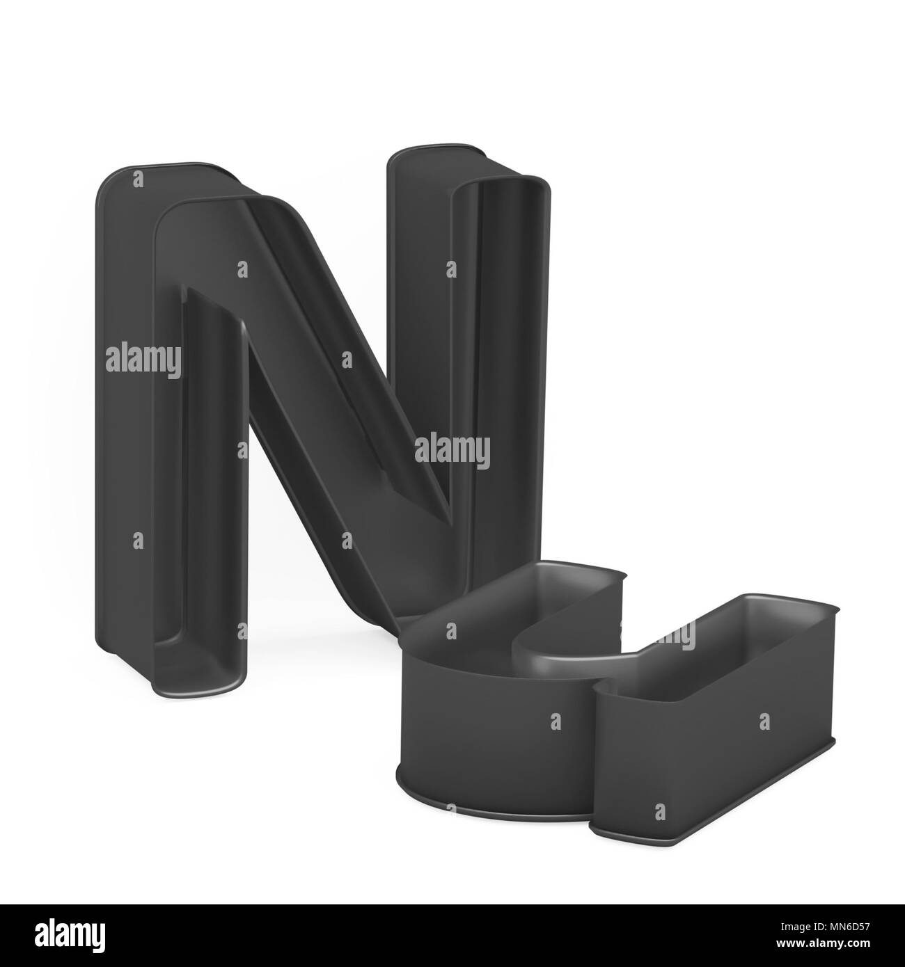 Cuisson antiadhésive métal anodisé PTFE ou moule à gâteaux ensemble de capital et les minuscules comme des lettres N sur fond blanc, l'image de la police en rendu 3D Banque D'Images