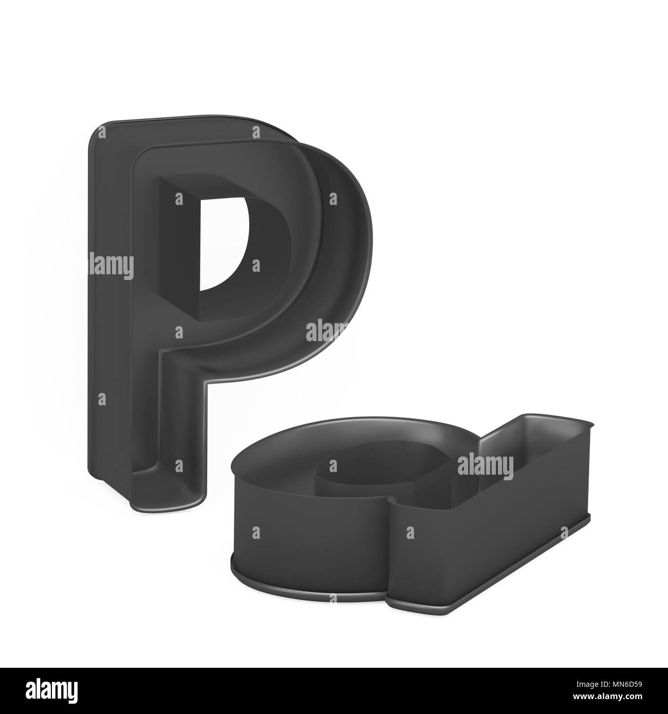 Cuisson antiadhésive métal anodisé PTFE ou moule à gâteaux ensemble de capital et les minuscules comme des lettres P sur fond blanc, l'image de la police en rendu 3D Banque D'Images