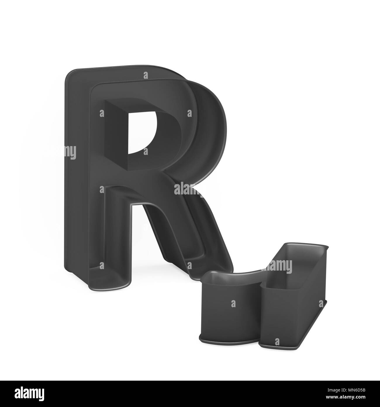 Cuisson antiadhésive métal anodisé PTFE ou moule à gâteaux ensemble de capital et les minuscules comme des lettres R sur fond blanc, l'image de la police en rendu 3D Banque D'Images