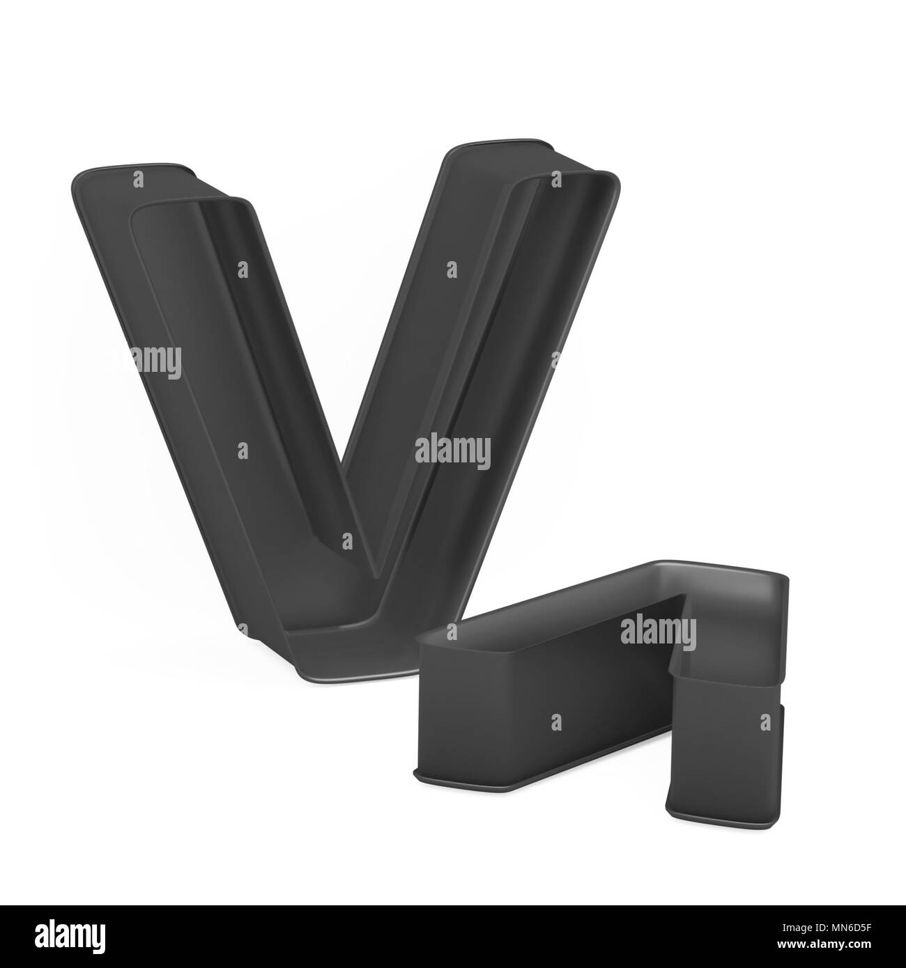 Cuisson antiadhésive métal anodisé PTFE ou moule à gâteaux ensemble de capital et les minuscules comme des lettres V sur fond blanc, l'image de la police en rendu 3D Banque D'Images