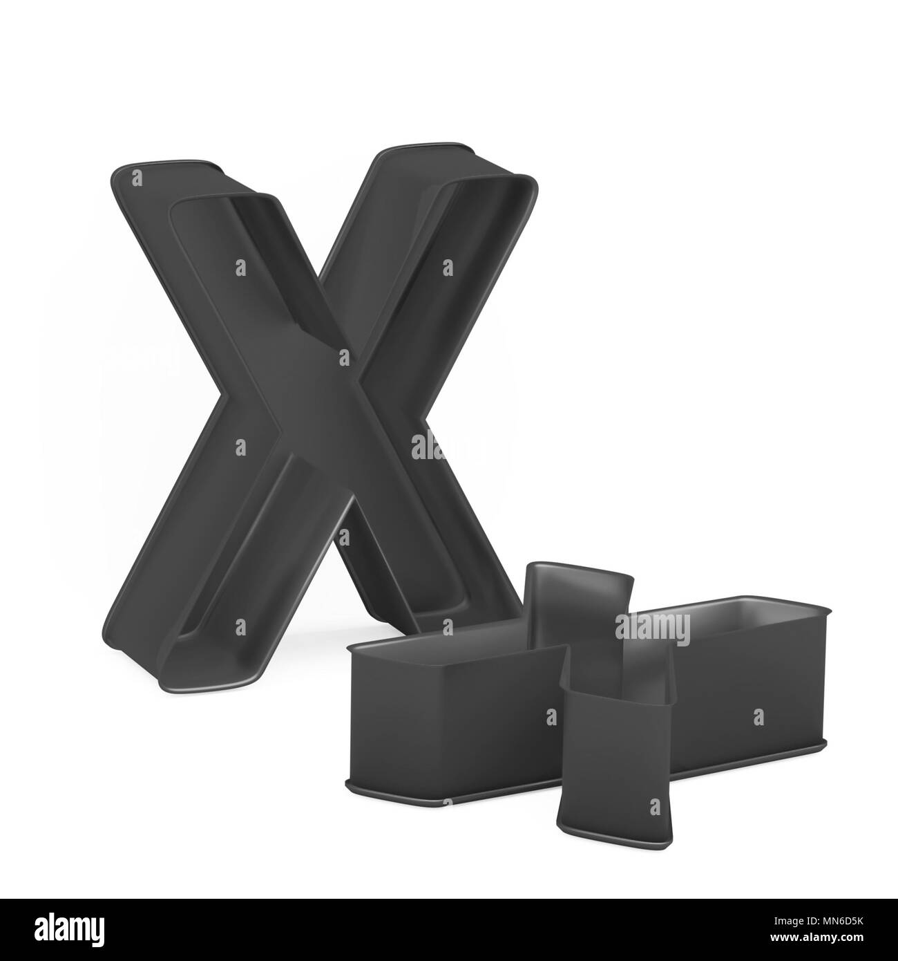 Cuisson antiadhésive métal anodisé PTFE ou moule à gâteaux ensemble de capital et les minuscules comme des lettres X sur fond blanc, l'image de la police en rendu 3D Banque D'Images