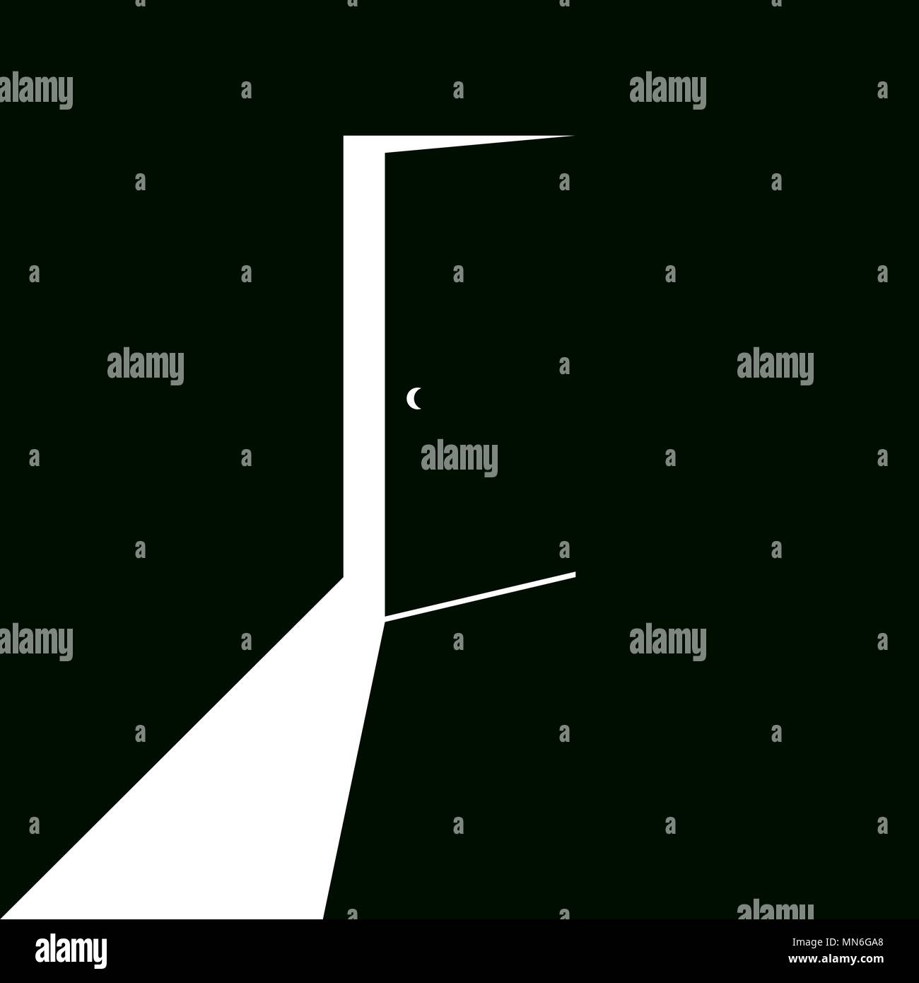 La lumière blanche en forme de crane relevant de légèrement ouvert. inversion de porte Illustration de Vecteur