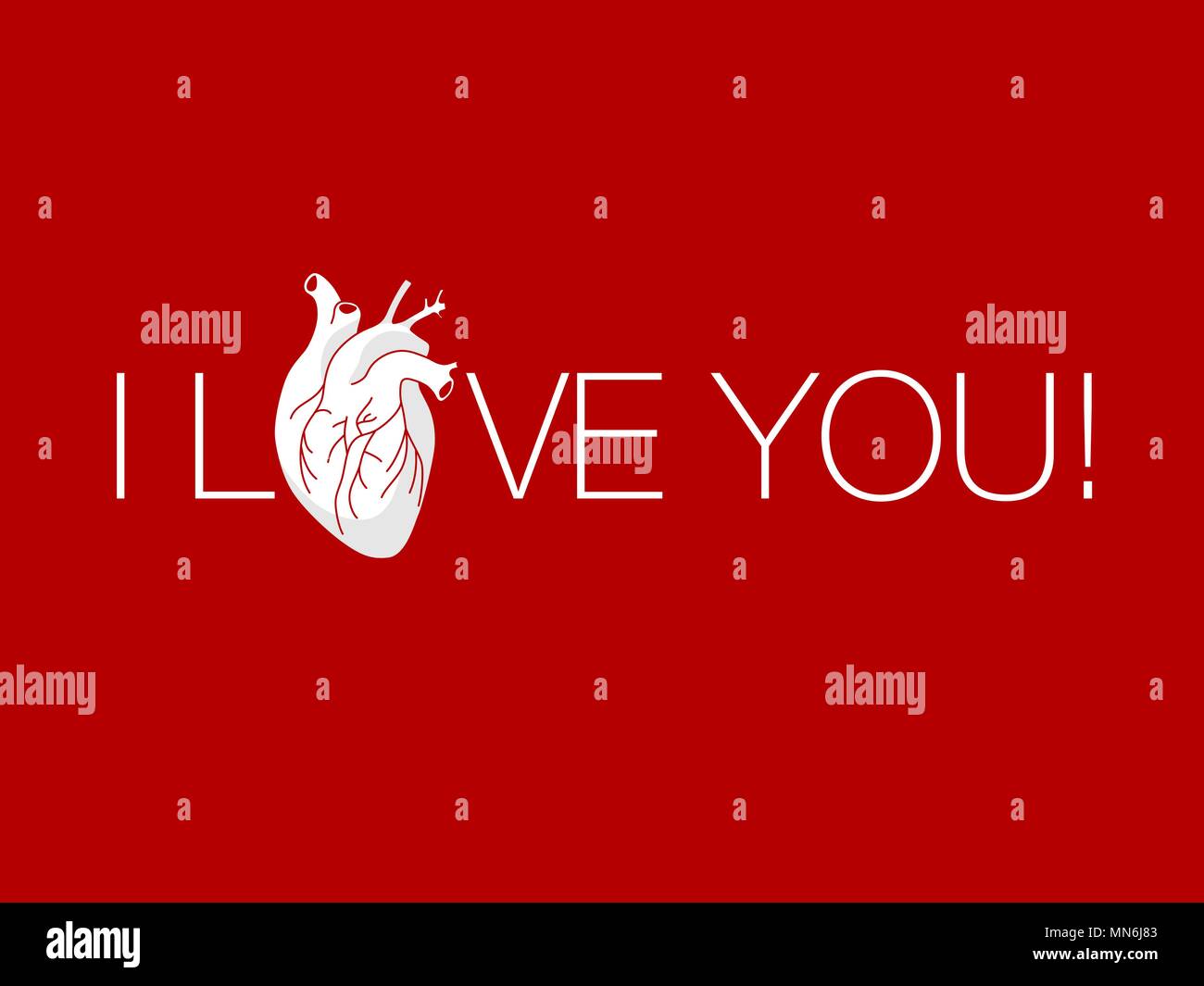 L'inscription je t'aime avec coeur au lieu d'organes de la lettre O sur fond rouge Illustration de Vecteur
