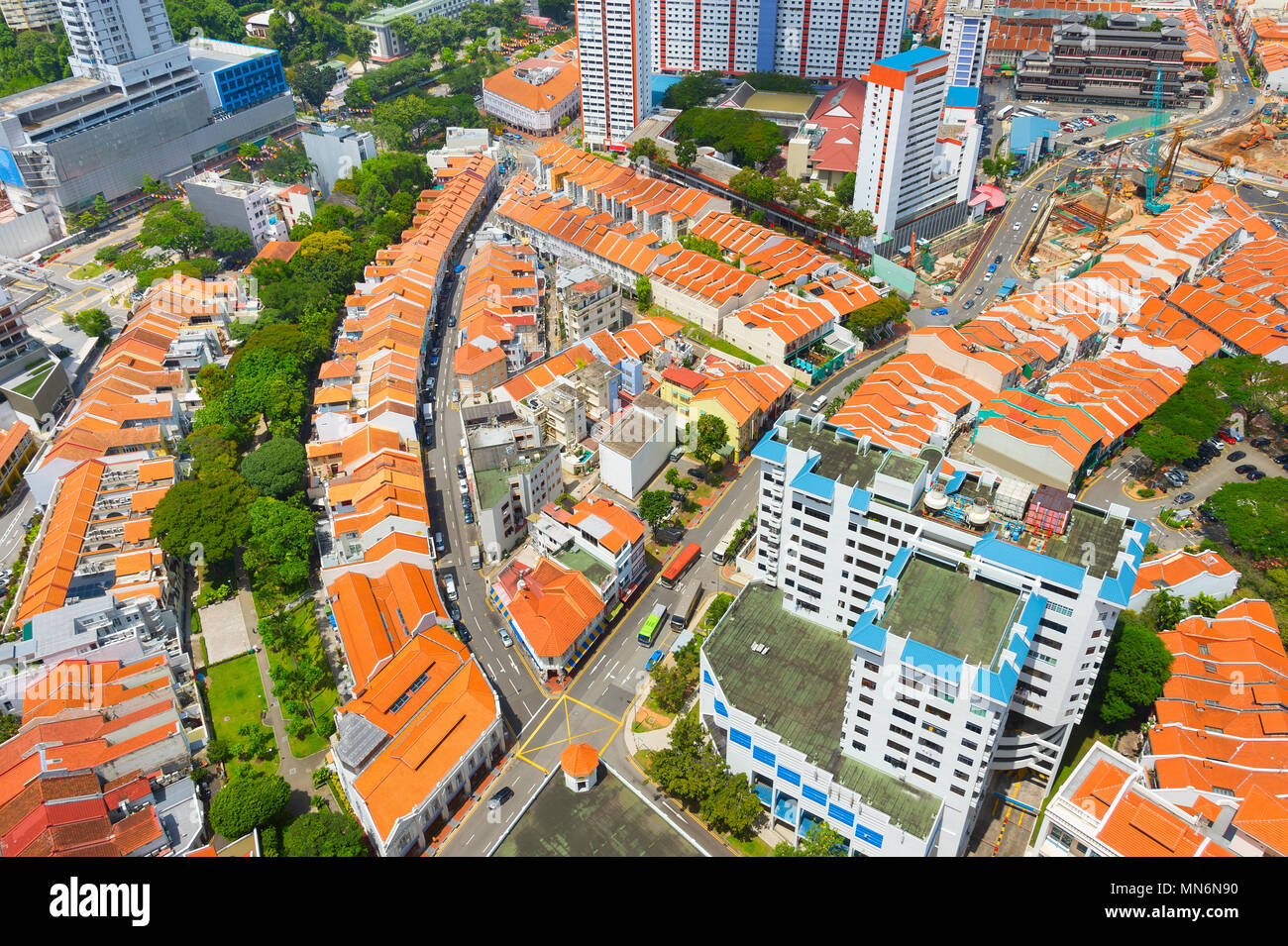 Vue aérienne du quartier Chinatown de Singapour dans la journée Banque D'Images