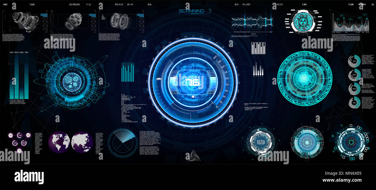 Résumé de l'interface utilisateur de la technologie concept futuriste HUD, éléments d'hologramme de l'interface graphique de données numériques. Objectif du jeu l'interface de navigation Hi Tech, design Banque D'Images