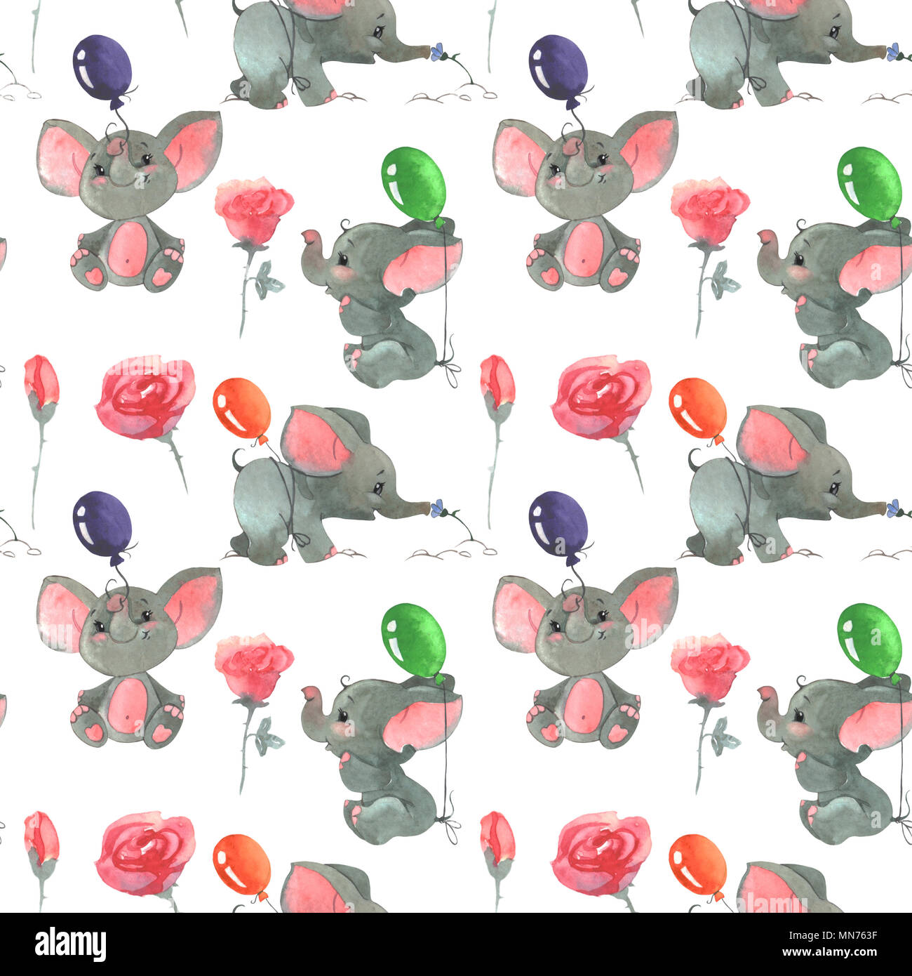Roses fleurs et bourgeons d'éléphants avec une impression de fond transparente baloons Banque D'Images