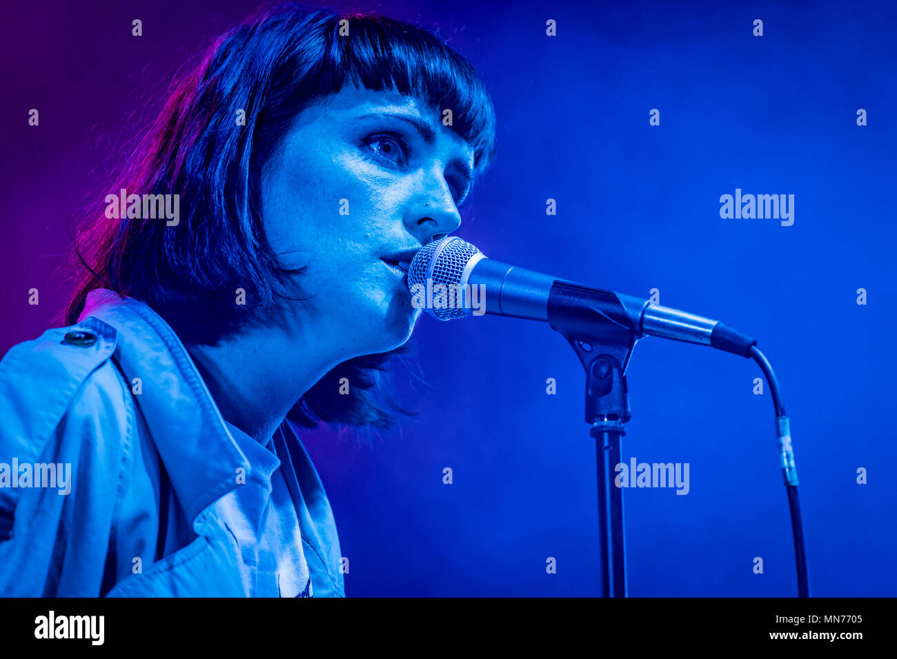 Le Danemark, Aarhus - 13 mai, 2018. Le trio rock danois Nelson peut remplir d'un concert live au cours de la musique danoise et showcase Spot festival 2018 Festival à Aarhus. Ici singer Selina Gin est vu sur scène. (Photo crédit : Gonzales Photo - Kim M. Leland). Banque D'Images