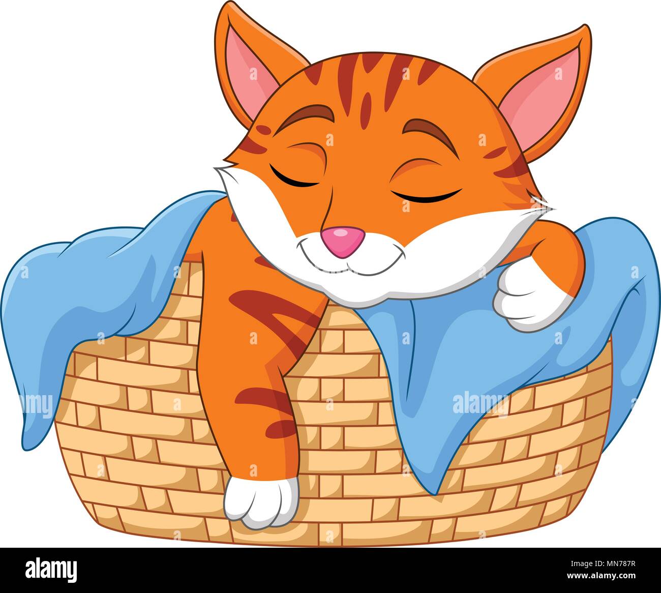Cartoon chat dormant dans le panier Image Vectorielle Stock - Alamy