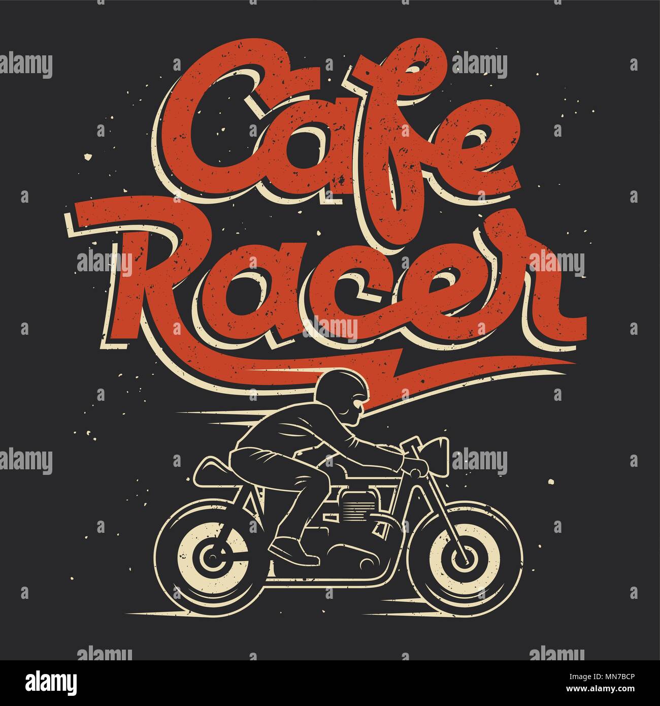 Pilote moto et lettrage fait main / Cafe Racer T-shirt graphiques / Vintage typographie pour les vêtements Illustration de Vecteur