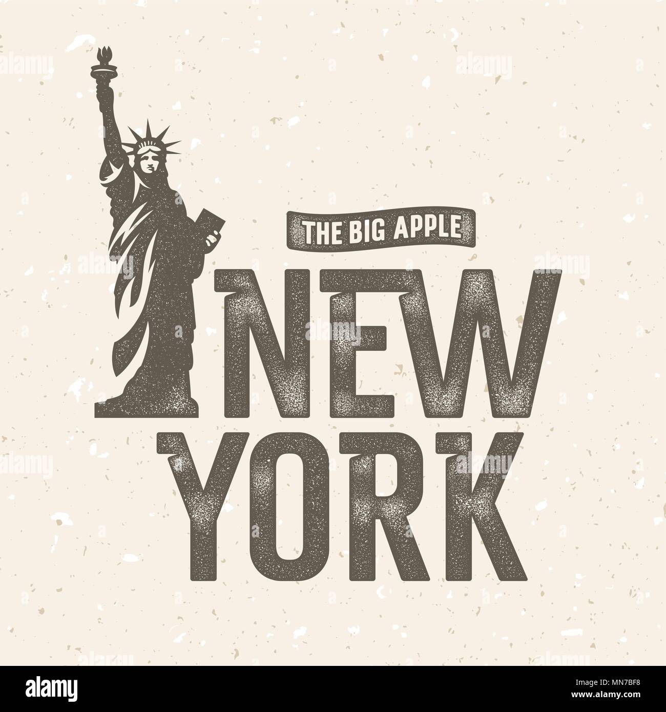 New York vintage t shirt fashion vêtements imprimer. Composition typographique texturé dessiné à la main. Statue de la Liberté Illustration de Vecteur