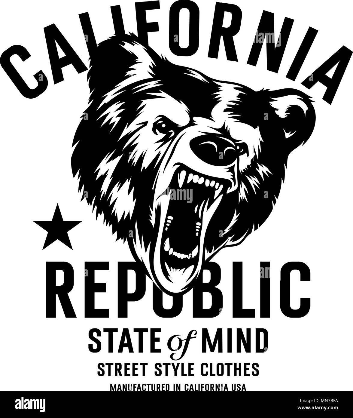 République de Californie vintage typographie avec une tête d'un grizzly, t-shirt imprimer des graphiques Illustration de Vecteur