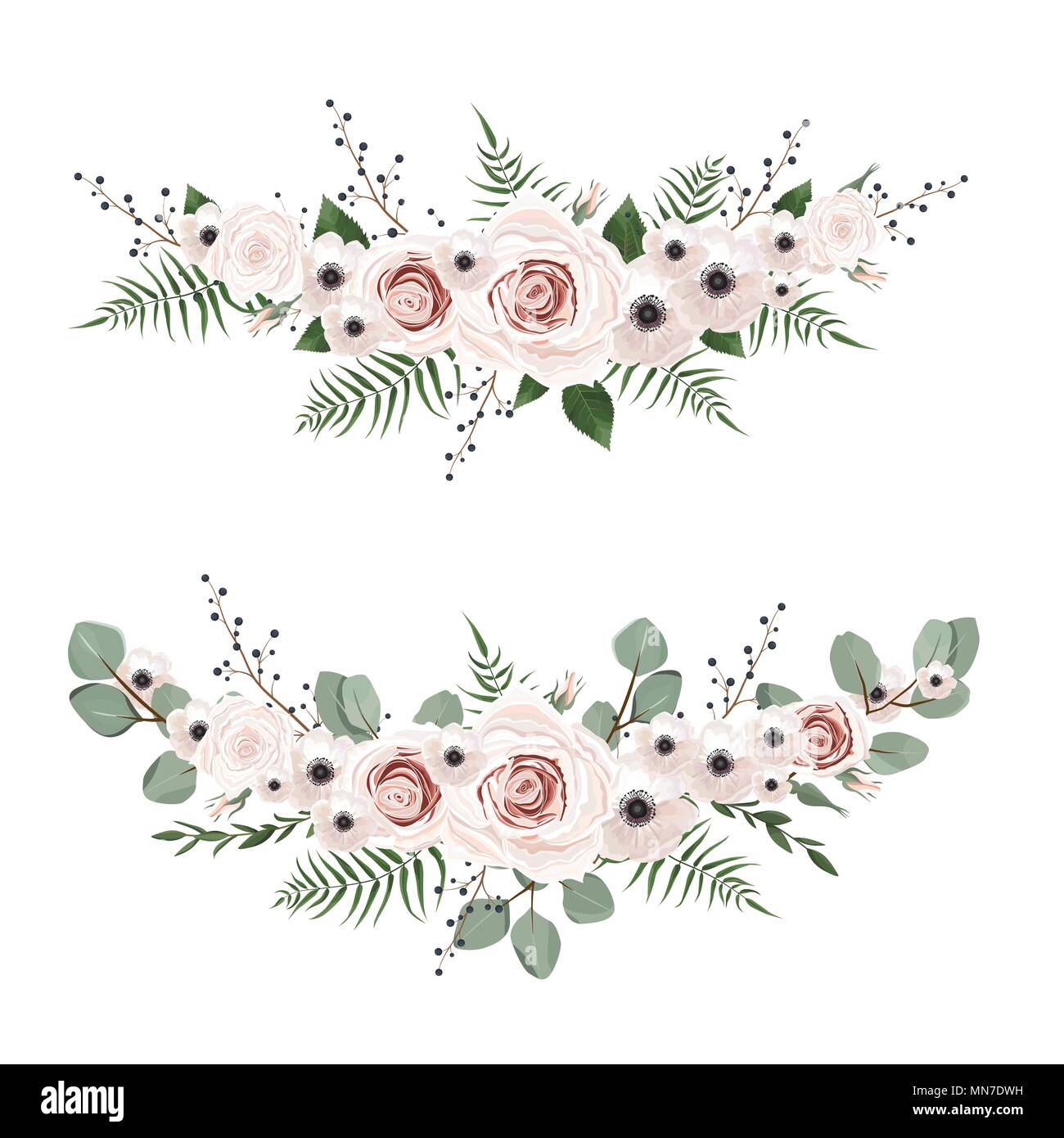 Fleurs de vecteur défini. Collection de fleurs colorées avec des feuilles et des fleurs. Printemps ou été design pour invitation de mariage, ou des cartes de vœux. Illustration de Vecteur